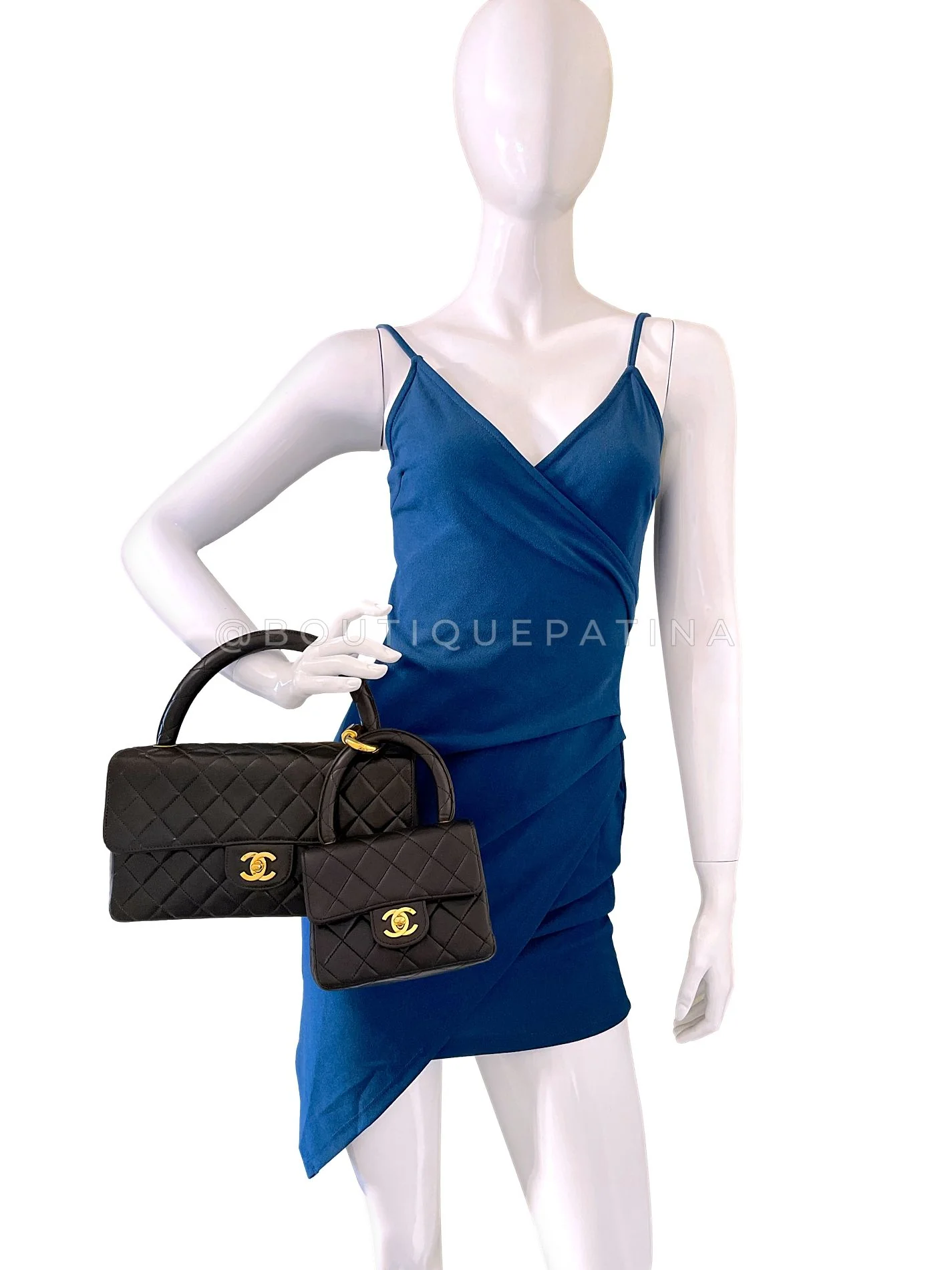 Chanel 1994 Vintage Parent Child Bag Kelly Flap Set Black 24k GHW 42F - Image 28