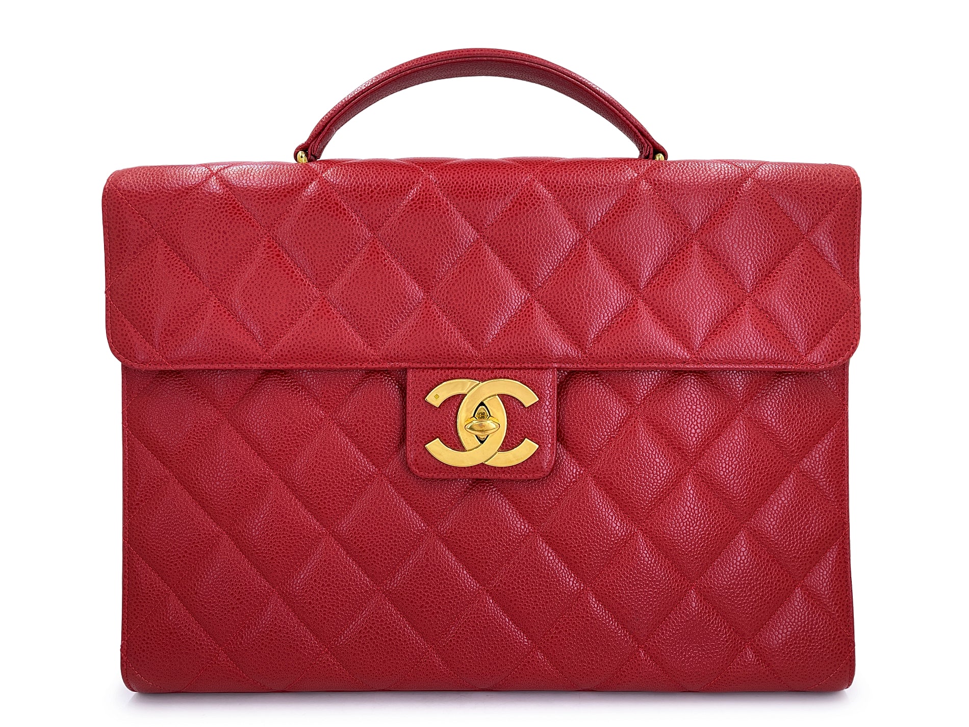 Chanel 1994 Vintage Red Caviar Briefcase Tote Bag 24k GHW I0A