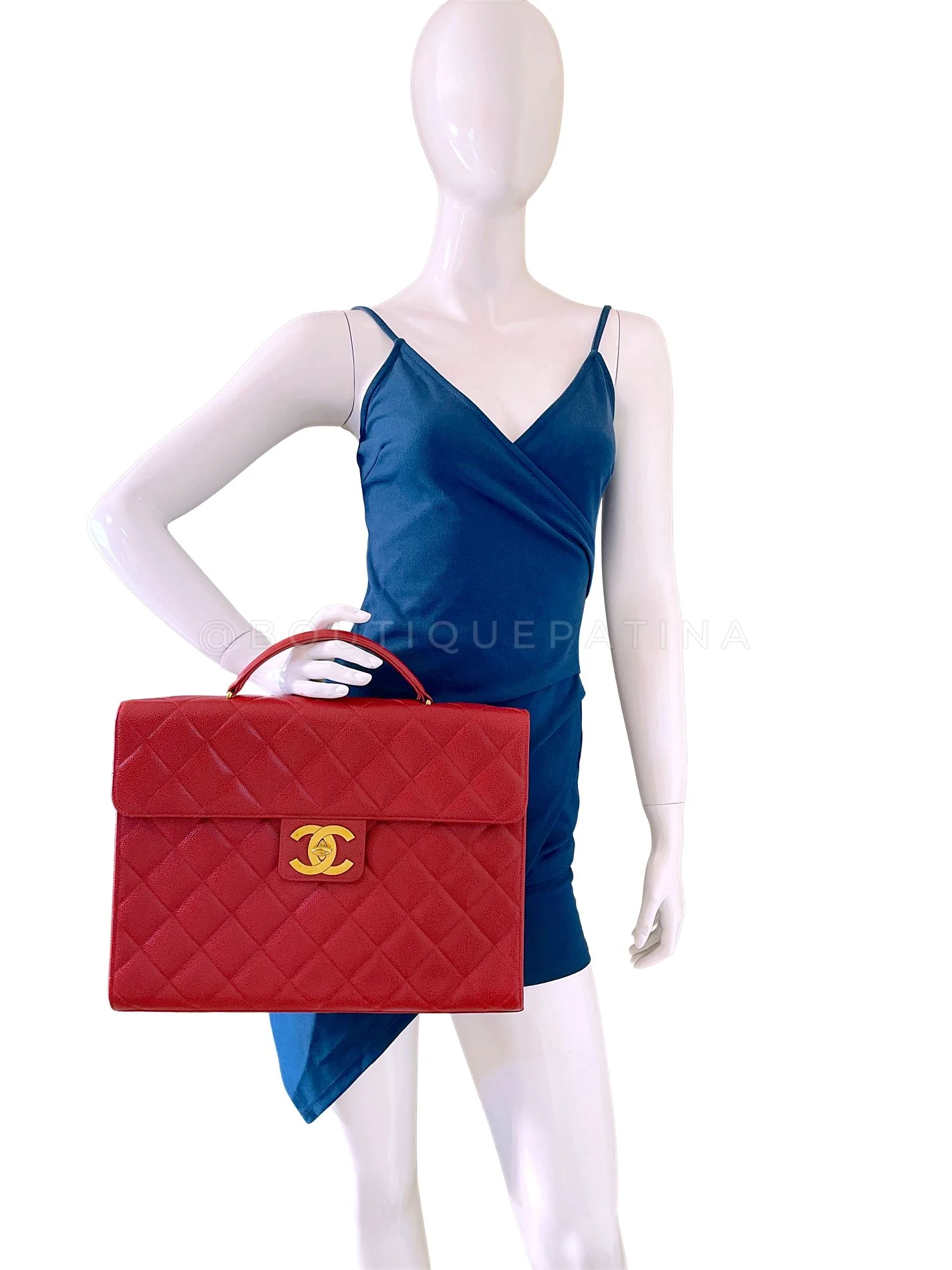 Chanel 1994 Vintage Red Caviar Briefcase Tote Bag 24k GHW I0A - Image 16