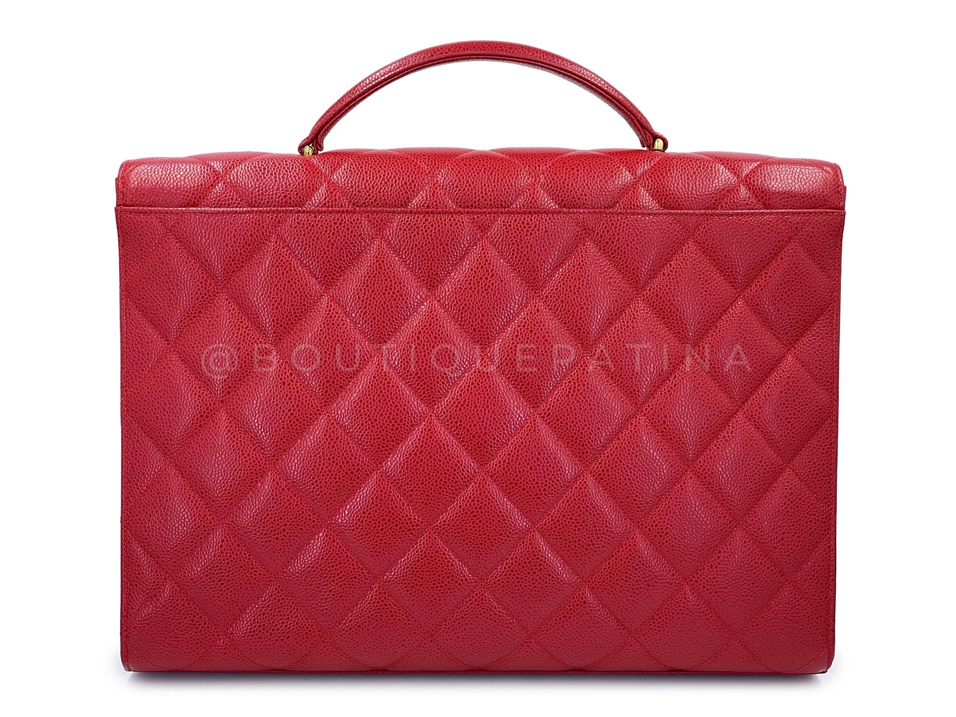 Chanel 1994 Vintage Red Caviar Briefcase Tote Bag 24k GHW I0A - Image 5
