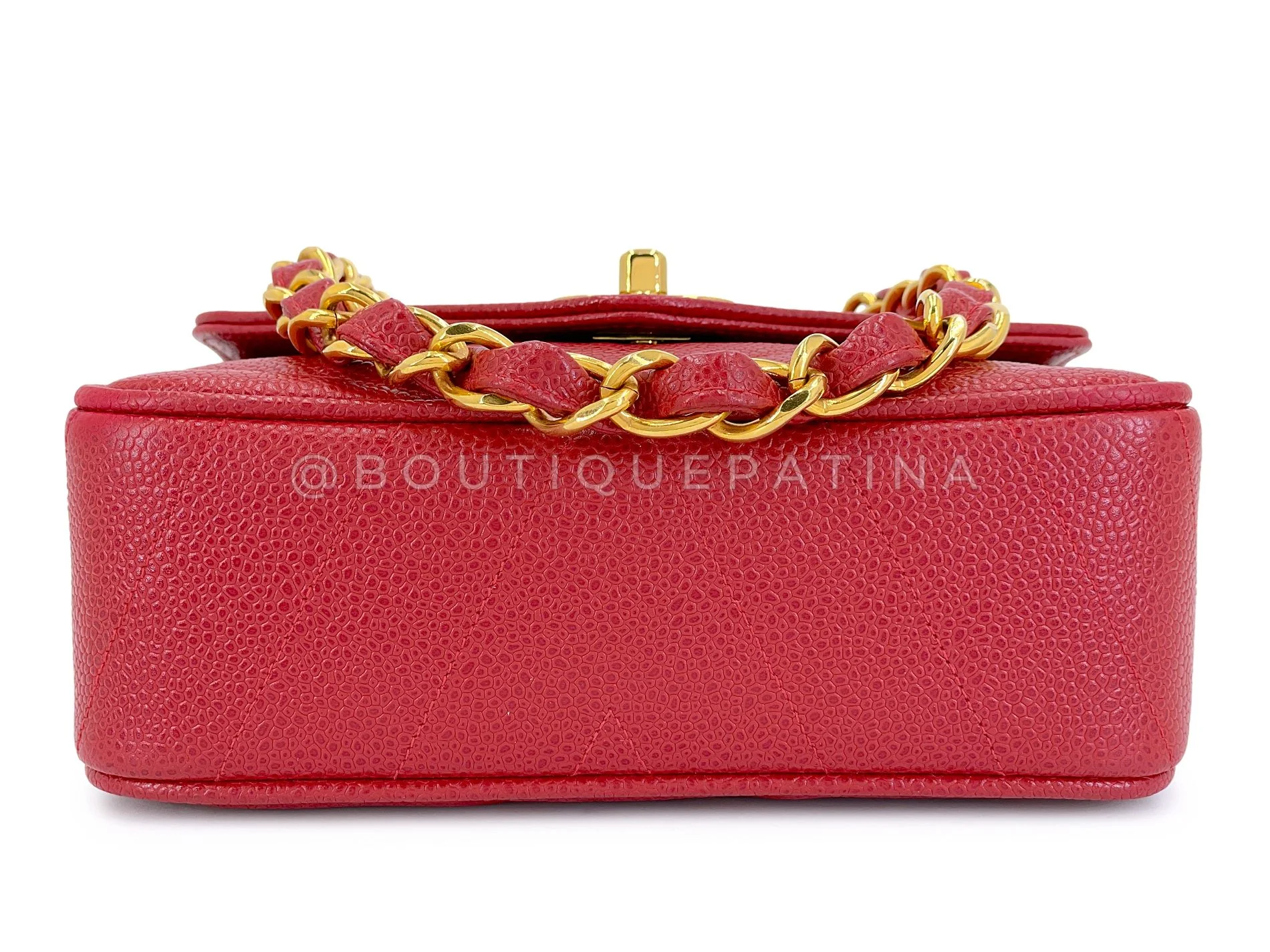 Chanel 1994 Vintage Red Caviar Mini Flap Bag Chevron 24k GHW 3ZJ - Image 6