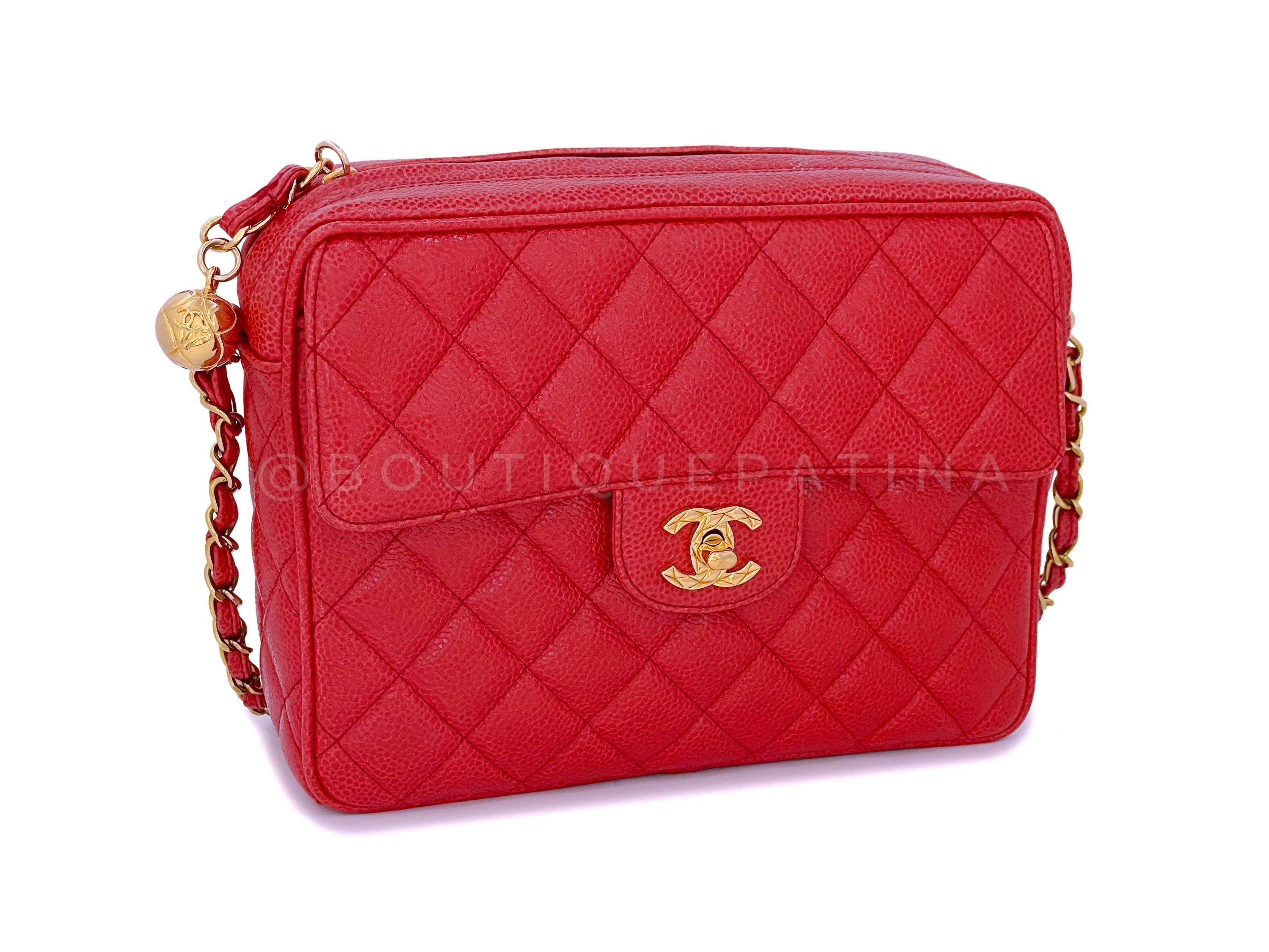 Chanel 1994 Vintage Red Caviar Small Flap Camera Case Bag 24k GHW - Image 3