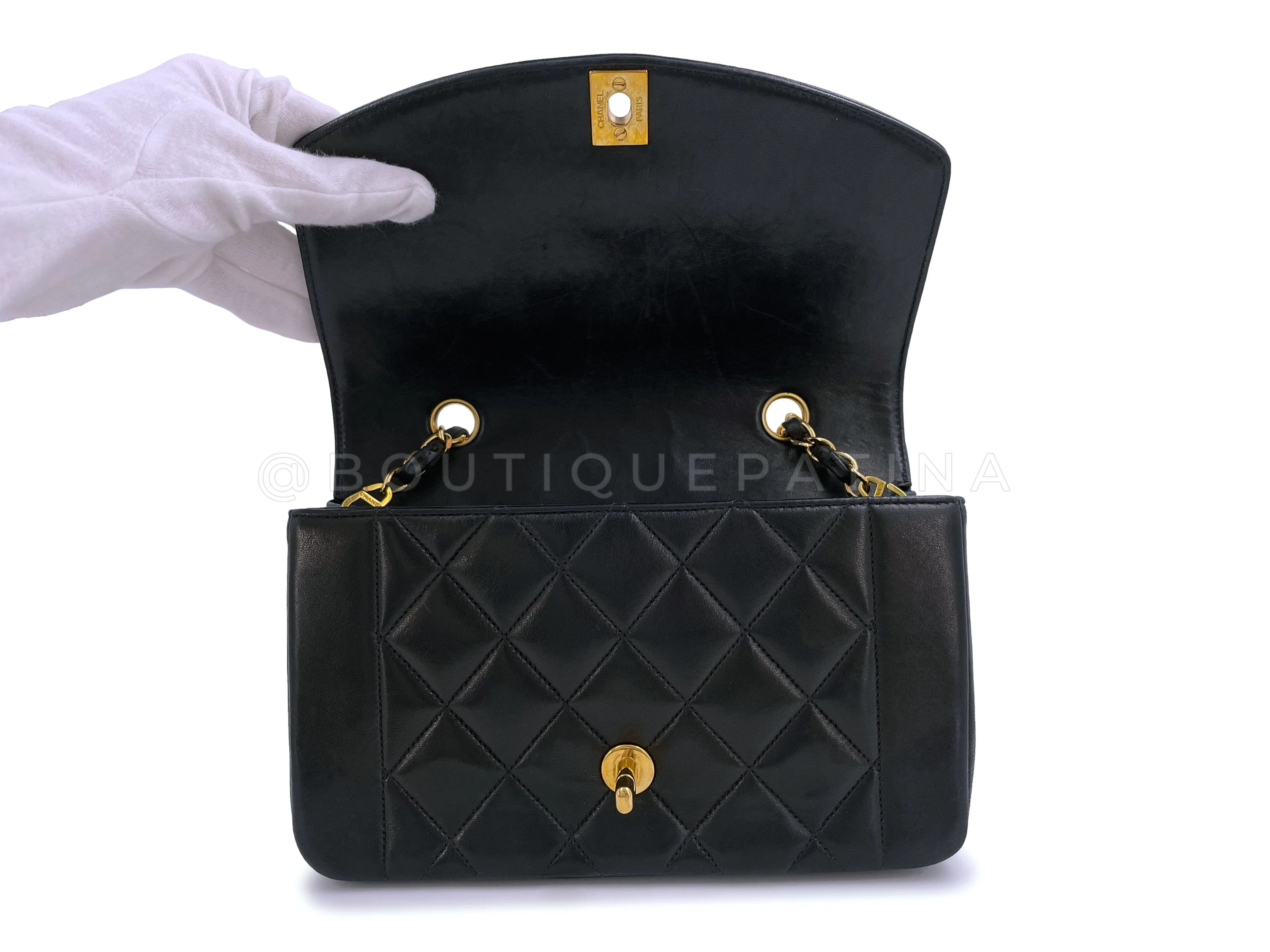 Chanel 1994 Vintage Small Diana Bag Black 24k GHW VTN - Image 9