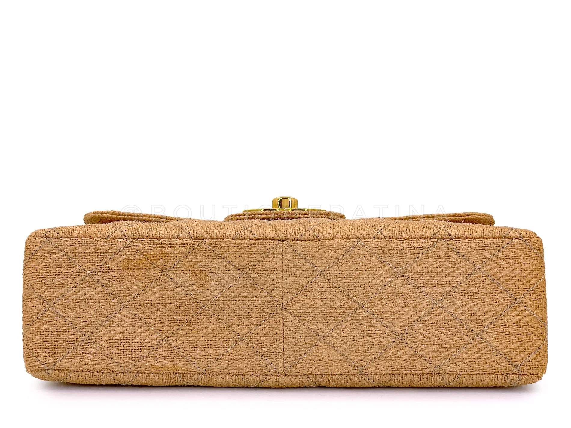 Chanel 1994 Vintage Wool Tweed Beige Quilted Classic Jumbo Clutch Flap Bag 24k GHW - Image 6