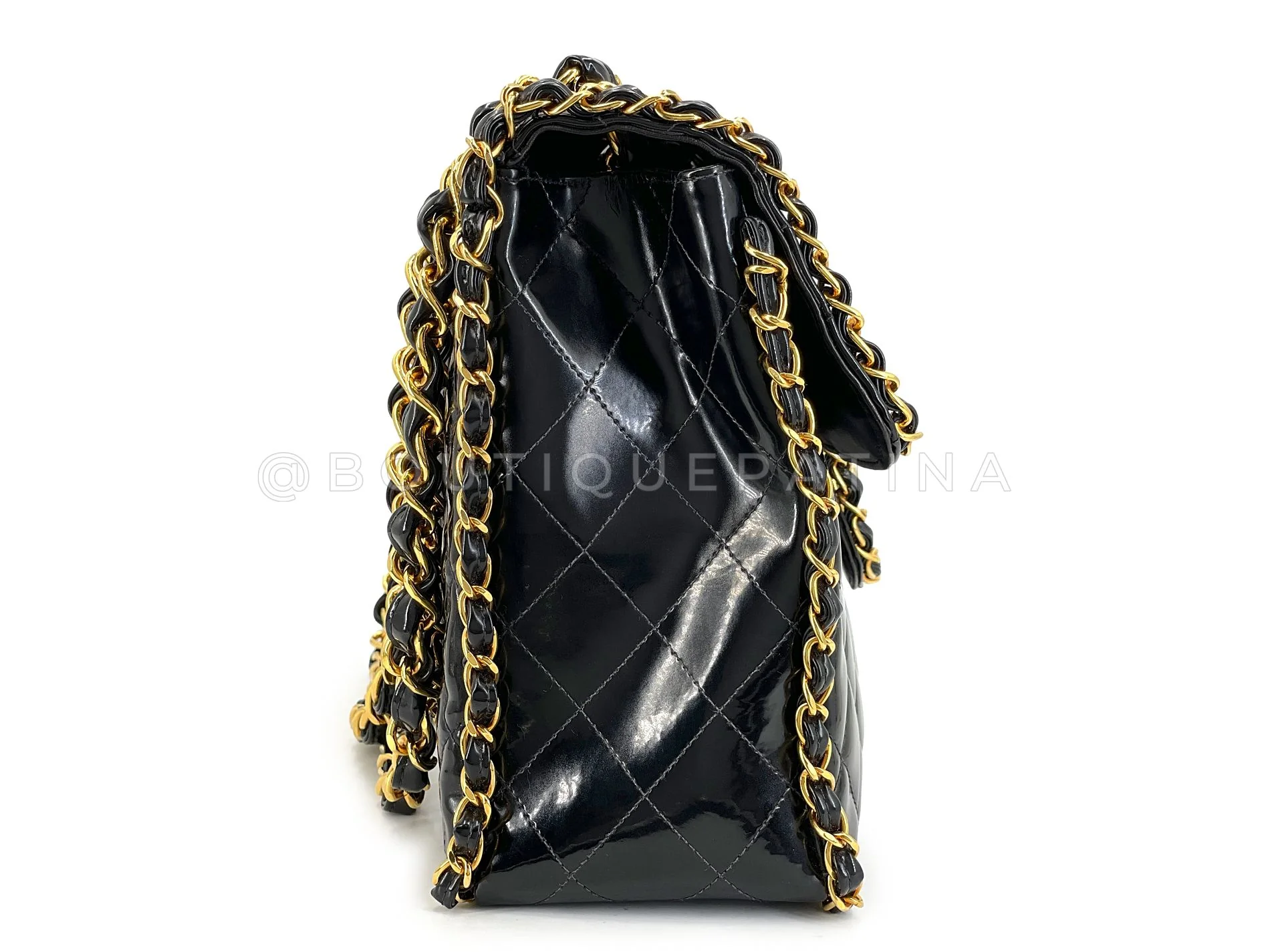 Chanel 1995 "Barbie" Black Patent Chain Around Maxi Flap Bag 24k GHW 6NC - Image 4
