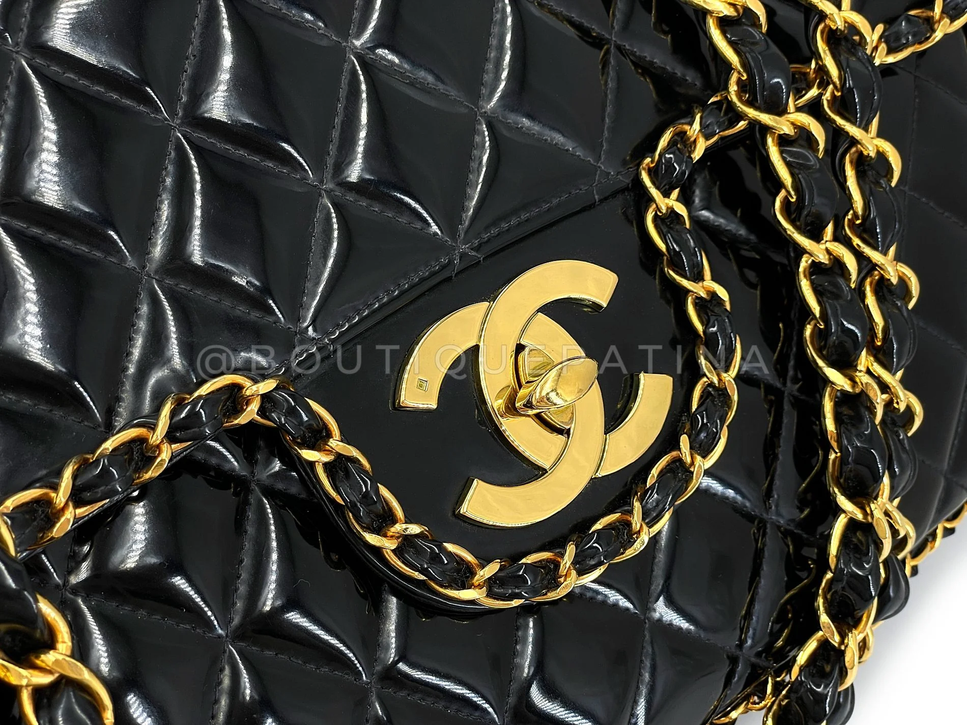 Chanel 1995 "Barbie" Black Patent Chain Around Maxi Flap Bag 24k GHW 6NC - Image 8