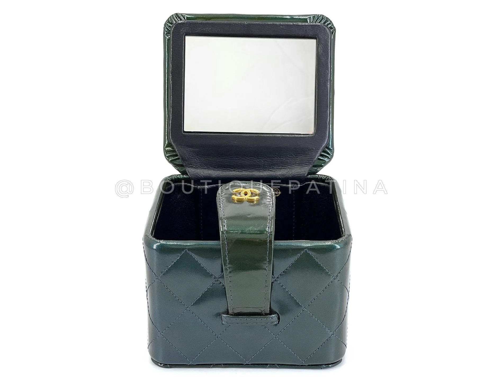Chanel 1995 Runway Patent Forest Green Mini Vanity Case Bag 24k GHW 3UG - Image 10