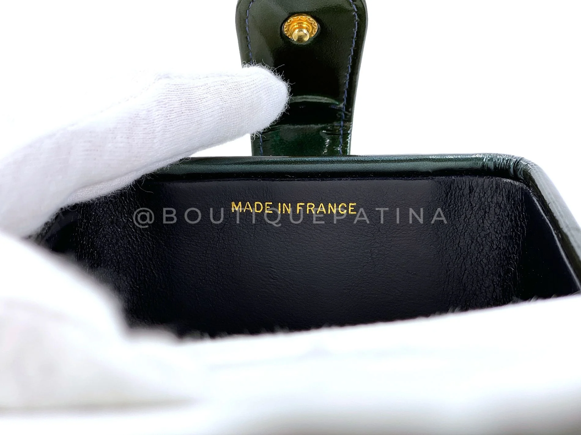 Chanel 1995 Runway Patent Forest Green Mini Vanity Case Bag 24k GHW 3UG - Image 12
