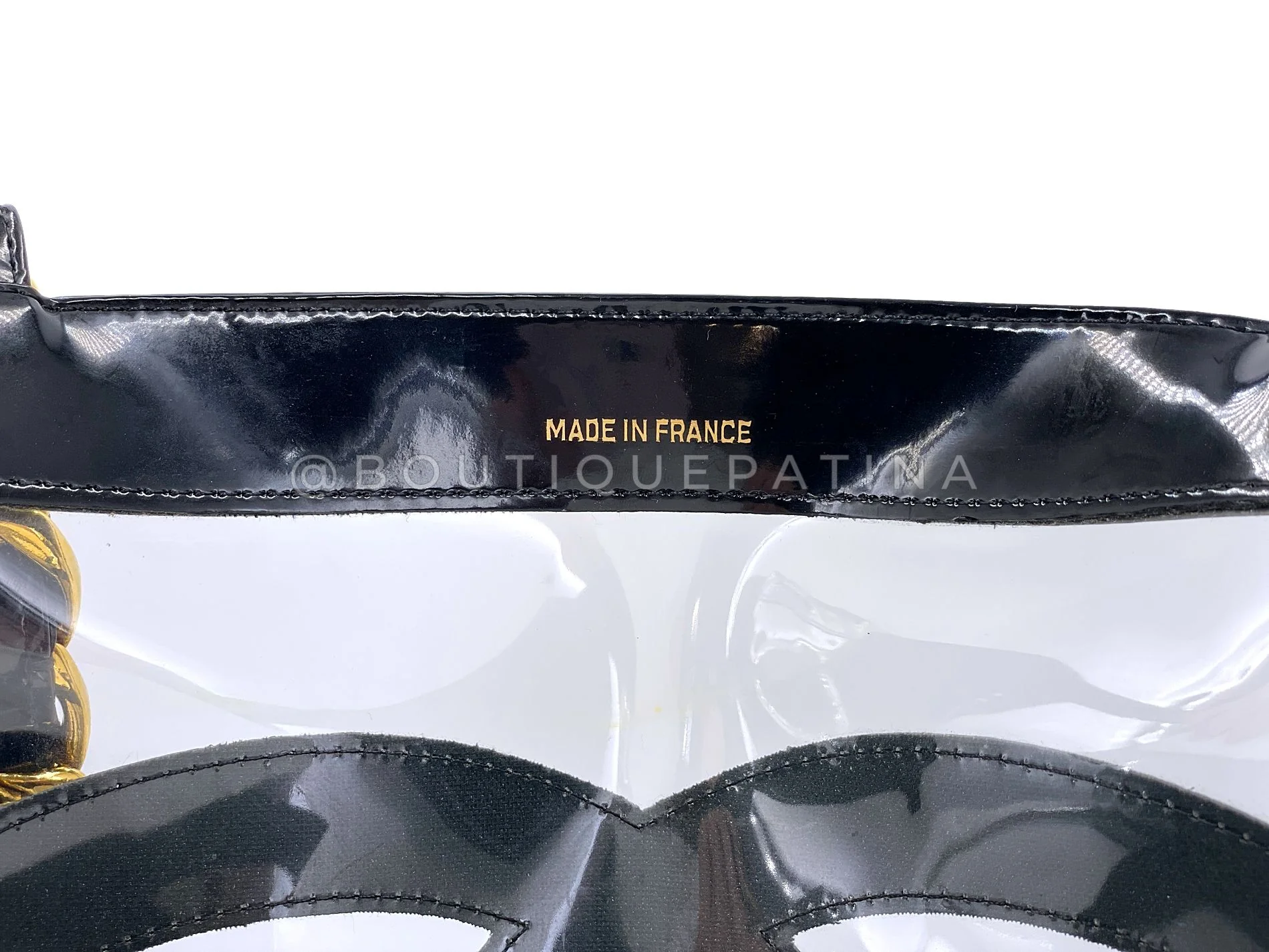 Chanel 1995 Vintage "Barbie" Clear Black Patent PVC Chunky Chain Tote Bag 24k GHW YJ5 - Image 11