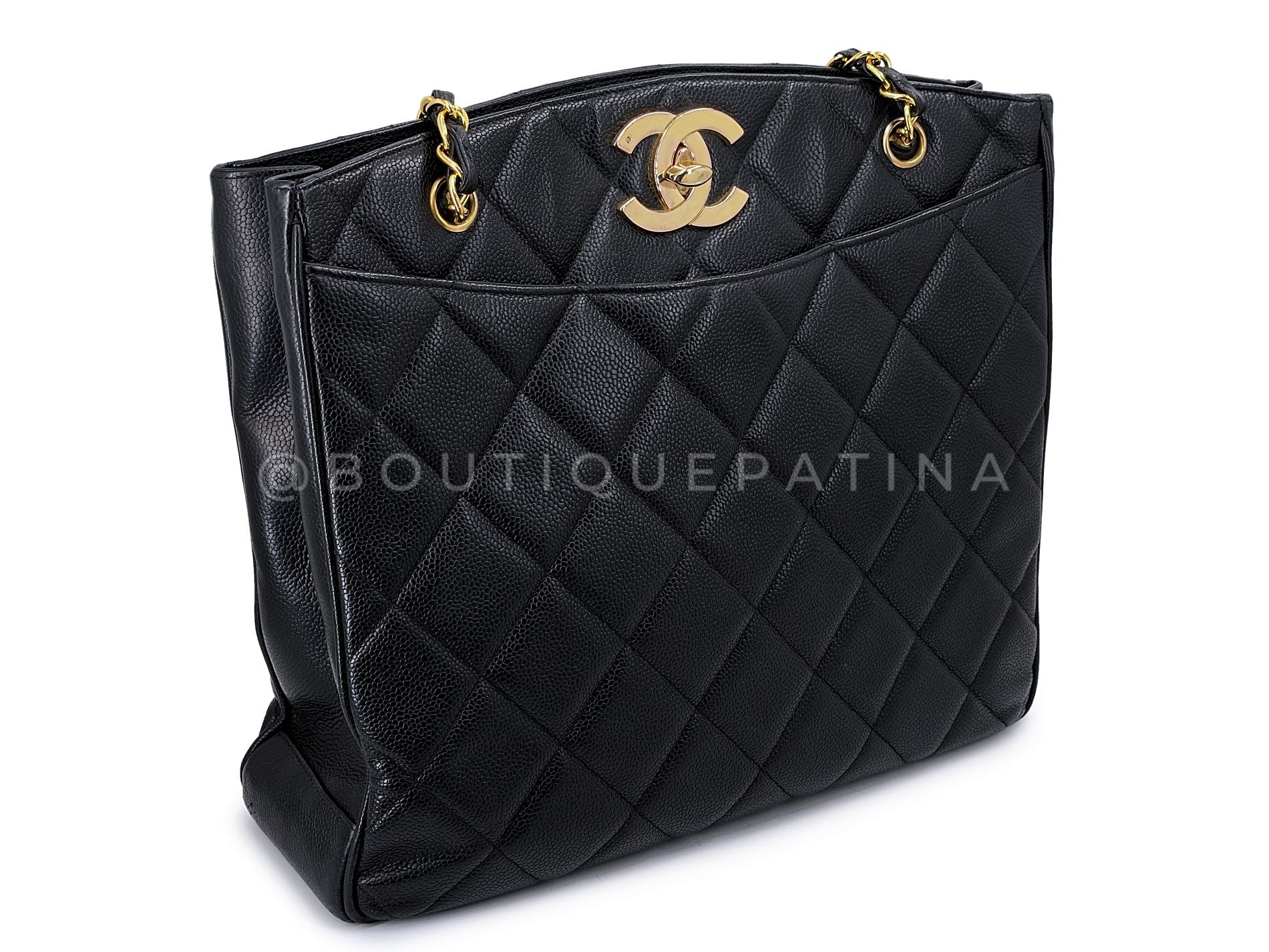 Chanel 1995 Vintage Black Caviar Large CC Timeless Shopper Tote Bag 24k GHW K1U - Image 3