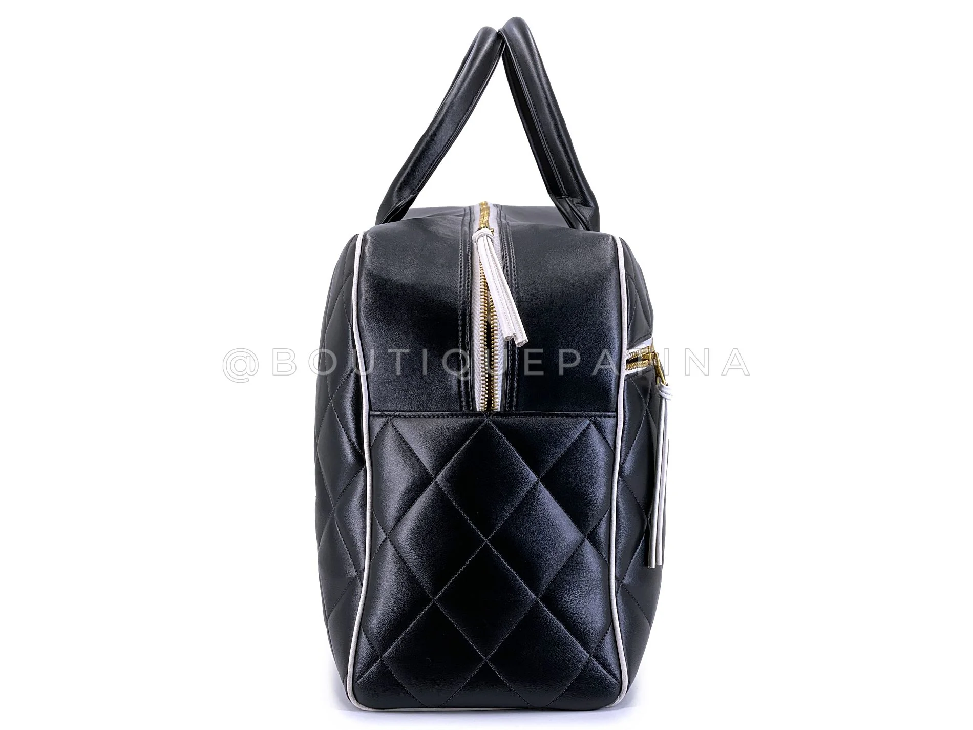 Chanel 1995 Vintage Black Letter Large Bowler Duffle Bag U3N - Image 3