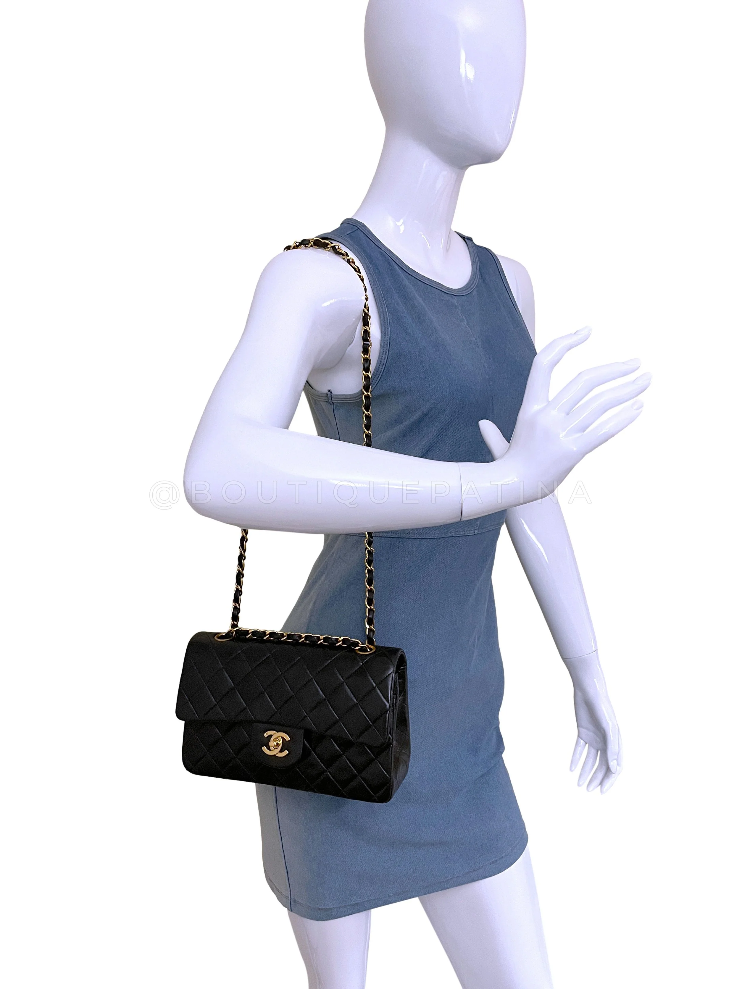 Chanel 1995 Vintage Black Small Classic Double Flap Bag 24k GHW Lambskin - Image 16