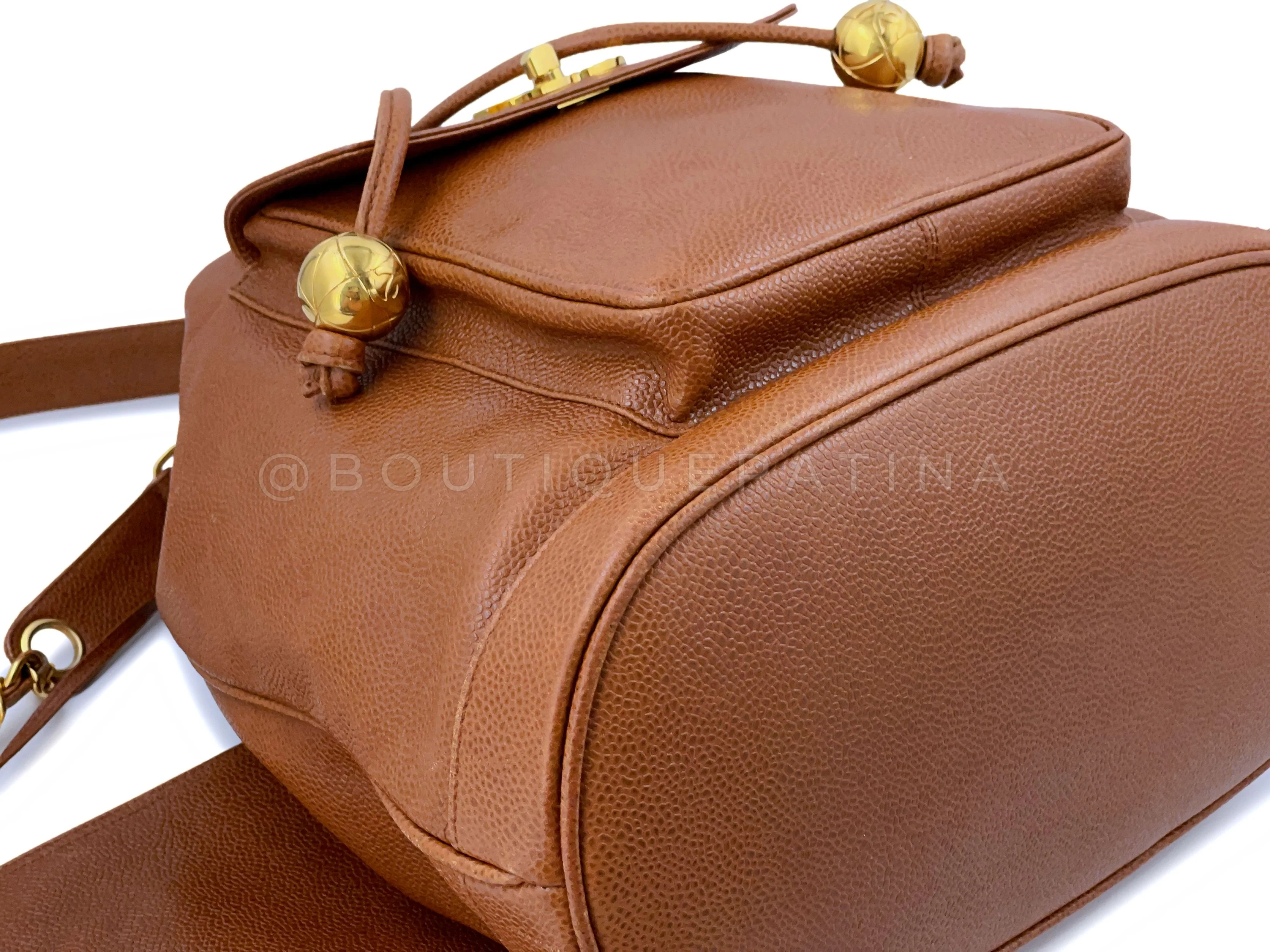 Chanel 1995 Vintage Camel Brown Caviar Bucket Drawstring Bag Tote Large 24k GHW - Image 6