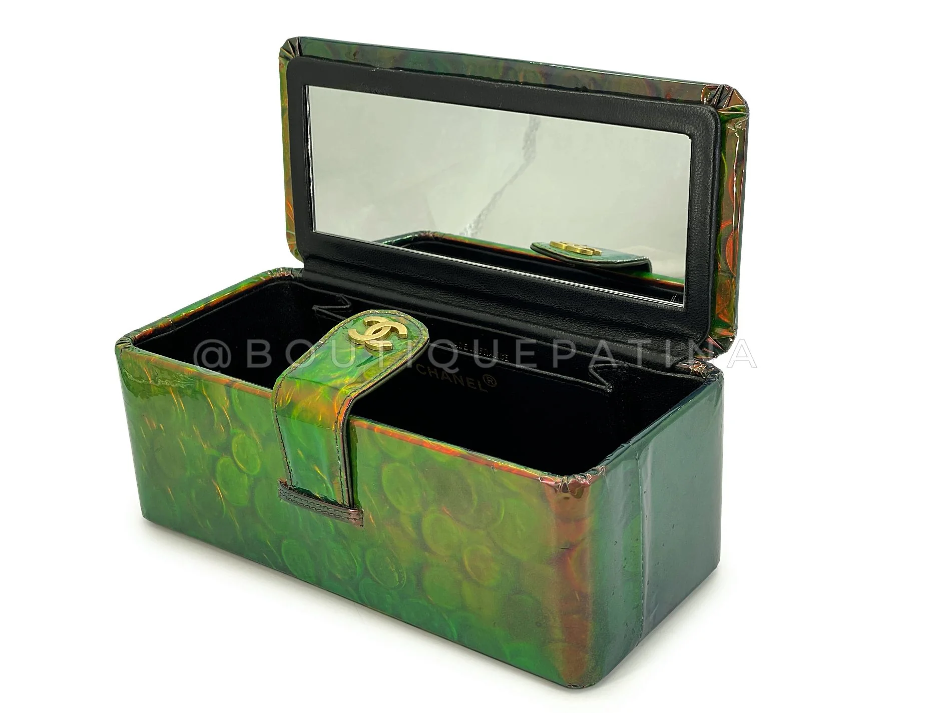 Chanel 1995 Vintage Holographic Green Vanity Case Bag 24k GHW - Image 9