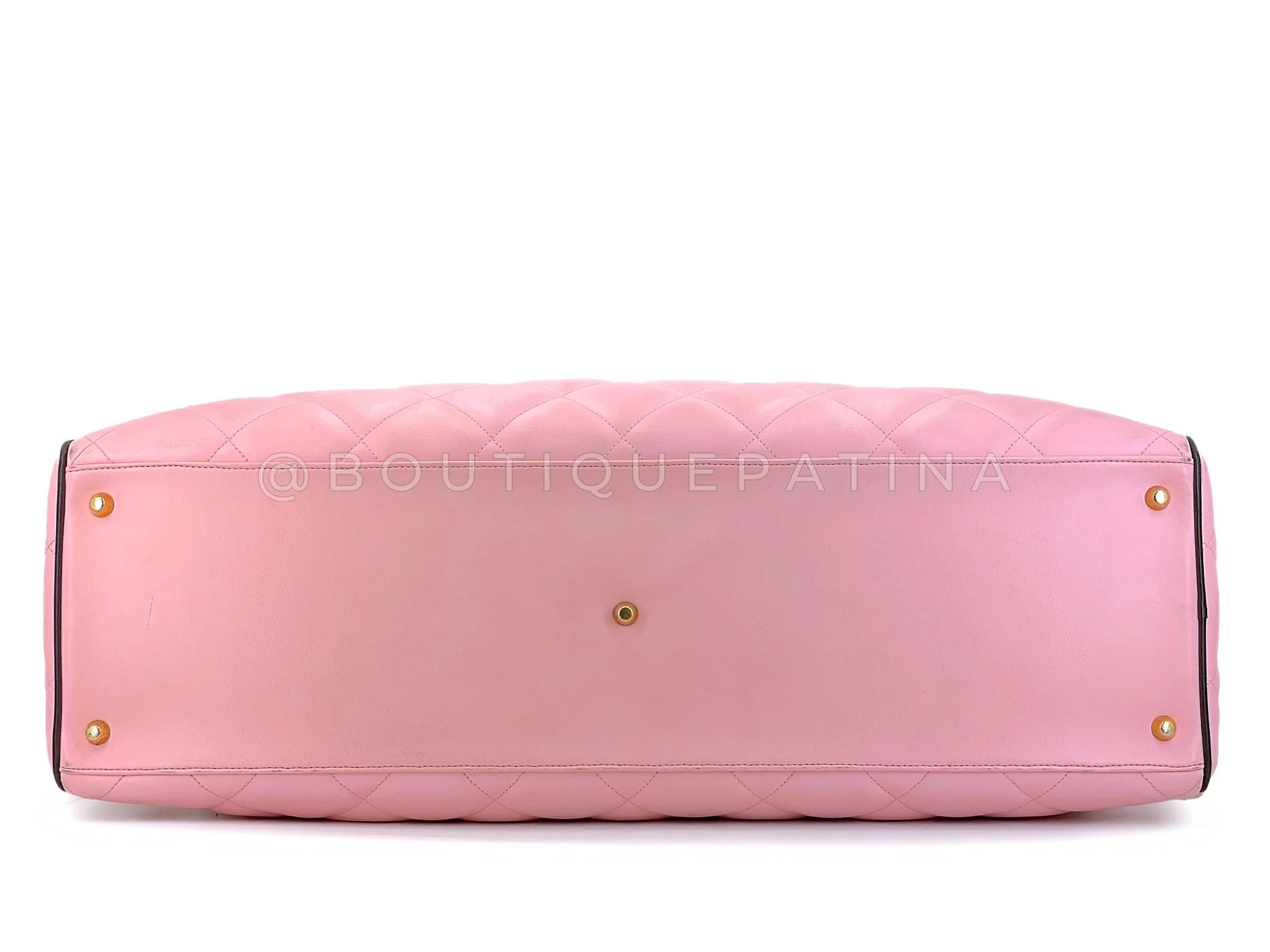 Chanel 1995 Vintage Pink XL Large Duffle Bowler Lettered Logo Bag J90 - Image 5
