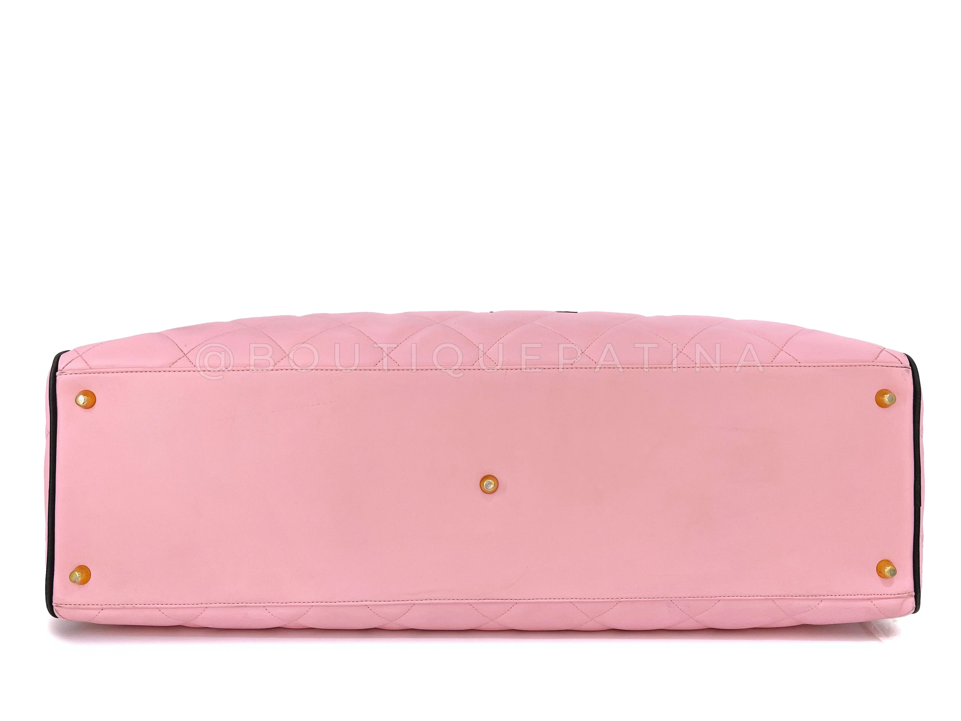Chanel 1995 Vintage Pink XL Large Duffle Bowler Lettered Logo Bag 2B6 - Image 5