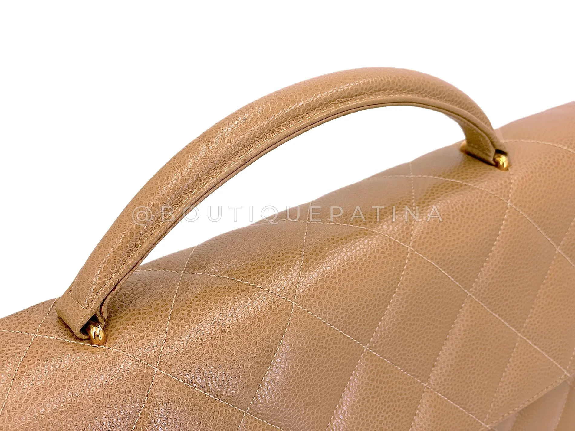 Chanel 1995 Vintage Taupe Beige Caviar Briefcase Tote Bag 24k GHW 7Z0 - Image 4