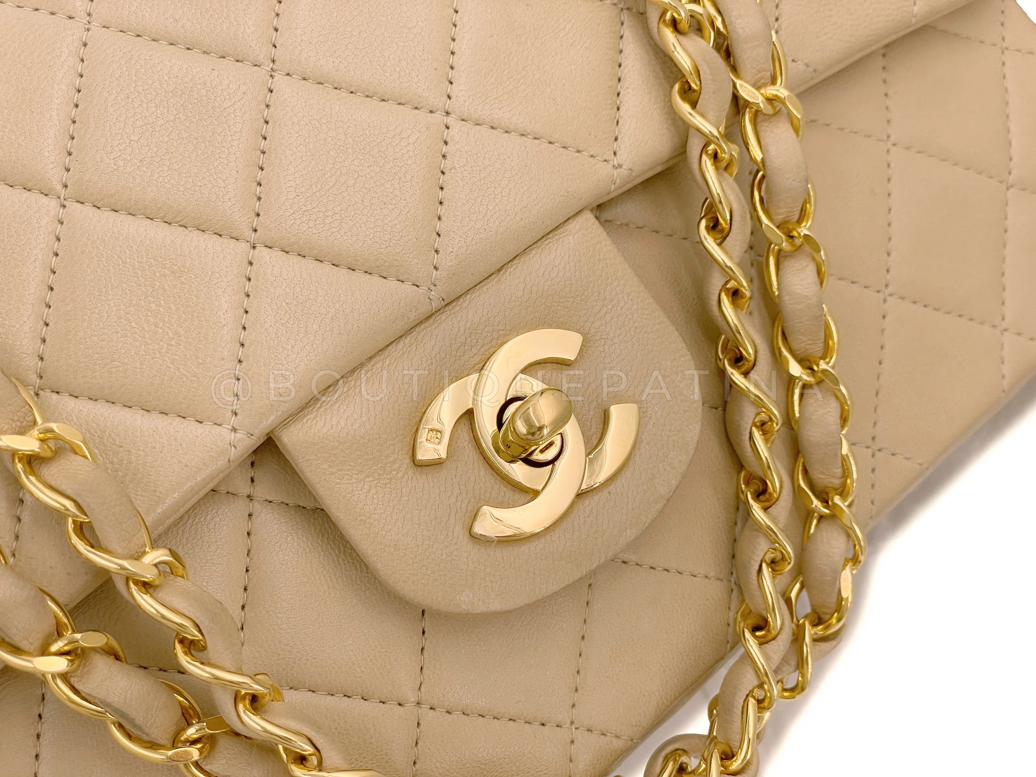 Chanel 1996 Vintage Beige Medium Classic Double Flap Bag 24k GHW - Image 8