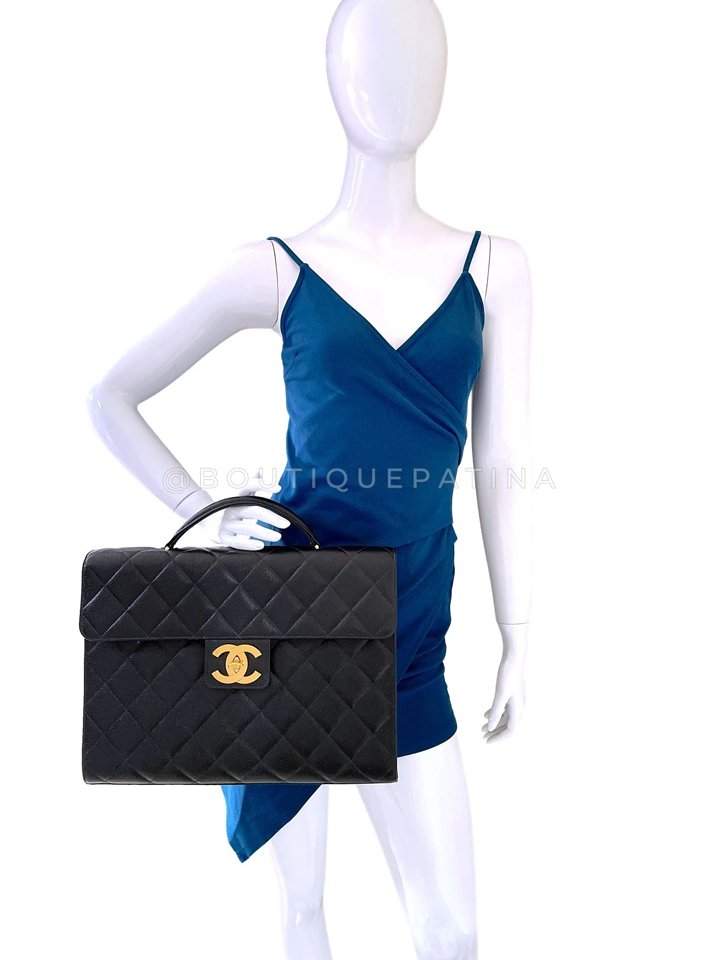 Chanel 1996 Vintage Black Caviar Briefcase Tote Bag 24k GHW YDR - Image 15