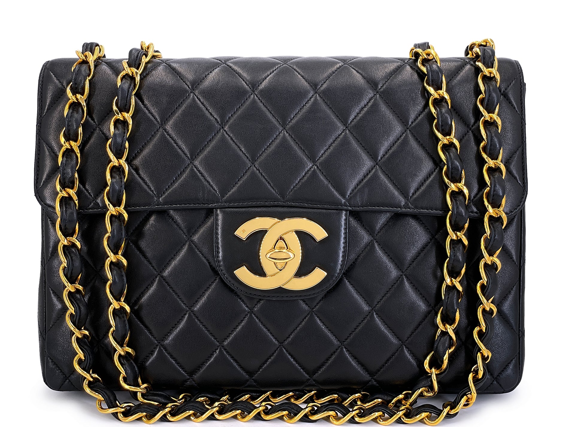 Chanel 1996 Vintage Black Jumbo Classic Flap Bag 24k GHW Lambskin  3QC