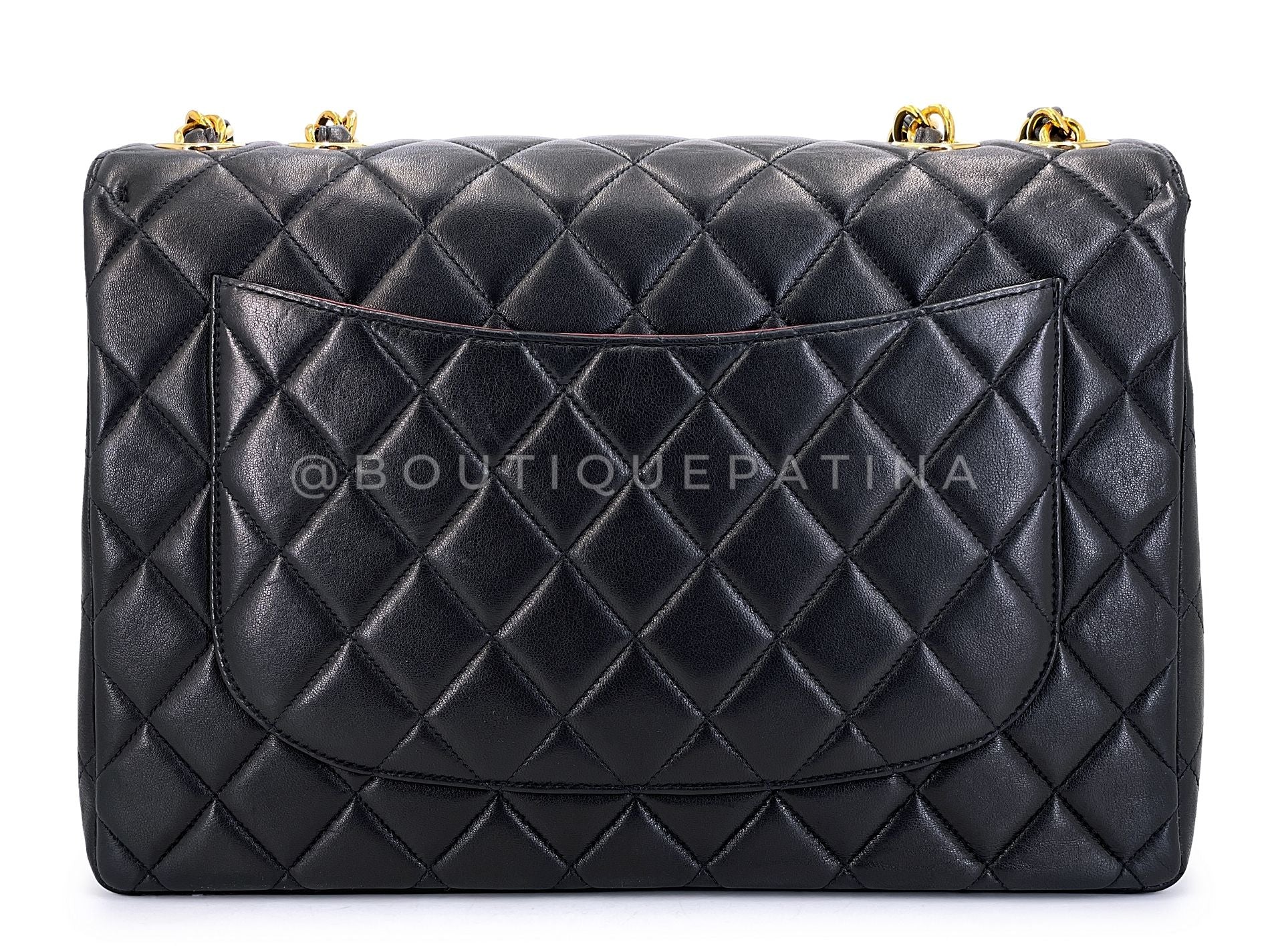 Chanel 1996 Vintage Black Jumbo Classic Flap Bag 24k GHW Lambskin  3QC - Image 5