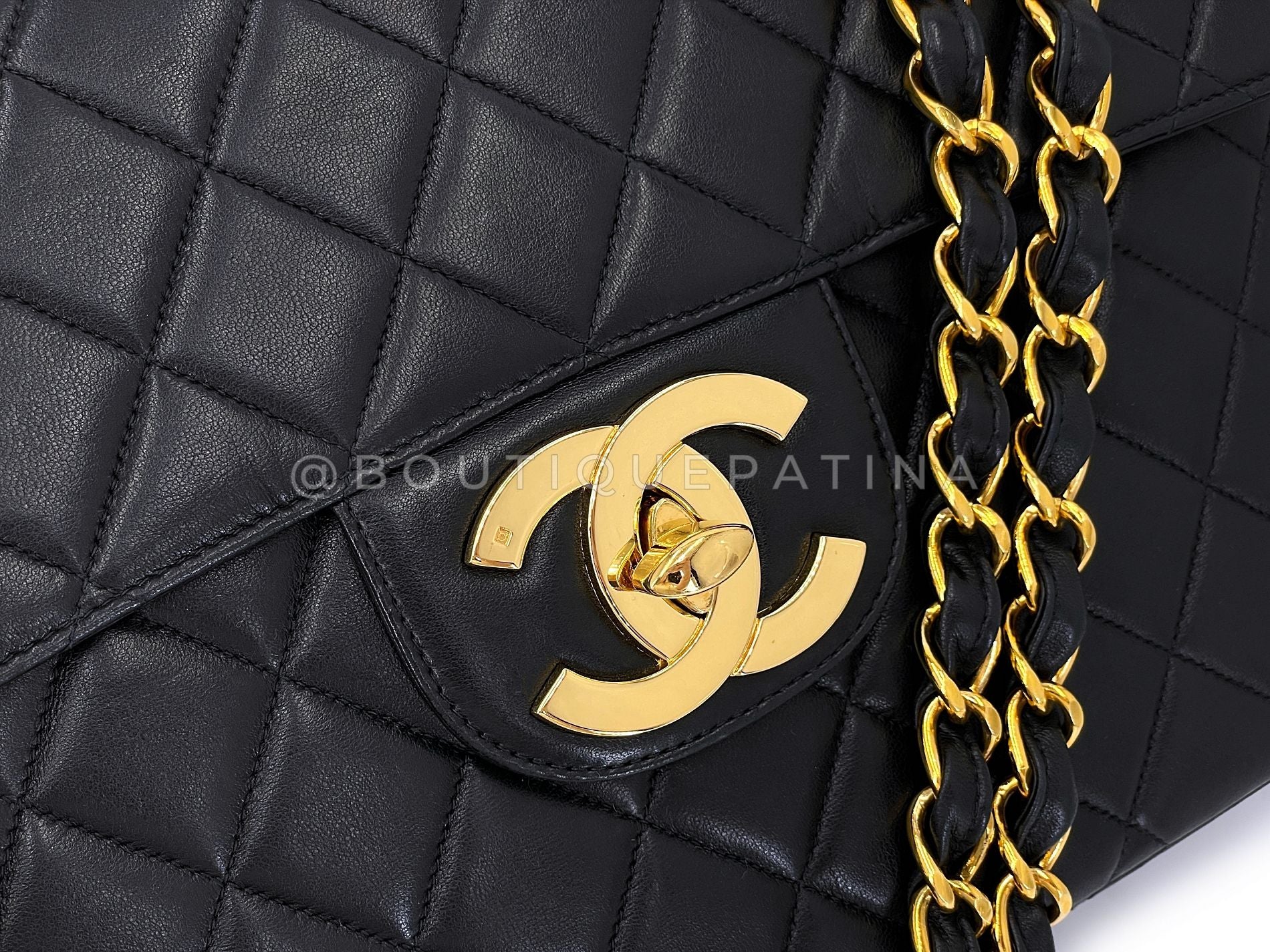 Chanel 1996 Vintage Black Jumbo Classic Flap Bag 24k GHW Lambskin  3QC - Image 8
