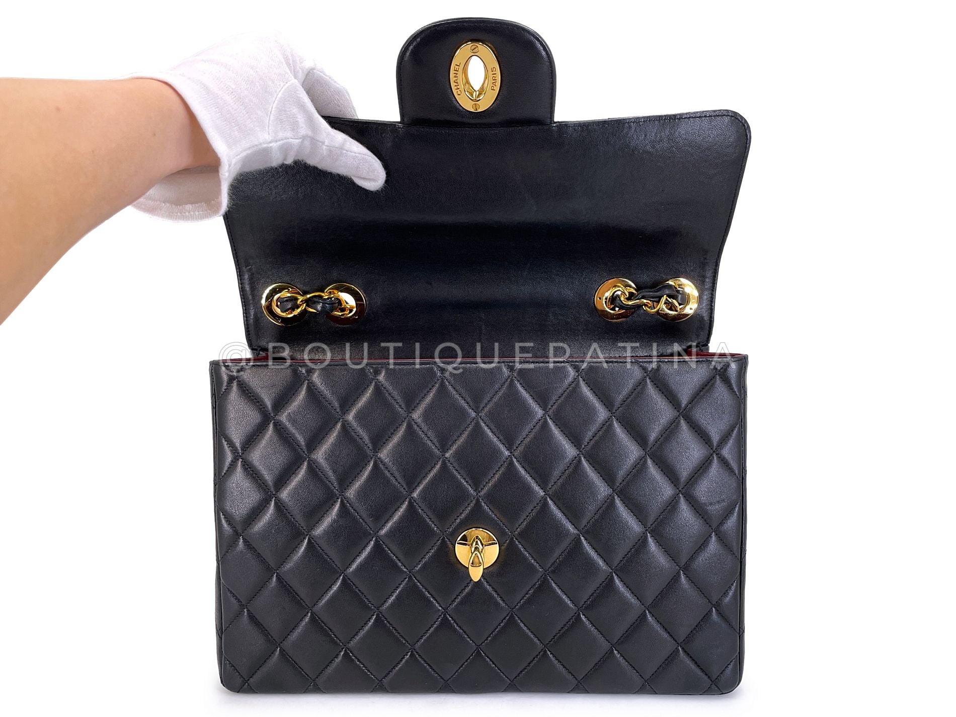 Chanel 1996 Vintage Black Jumbo Classic Flap Bag 24k GHW Lambskin  3QC - Image 9