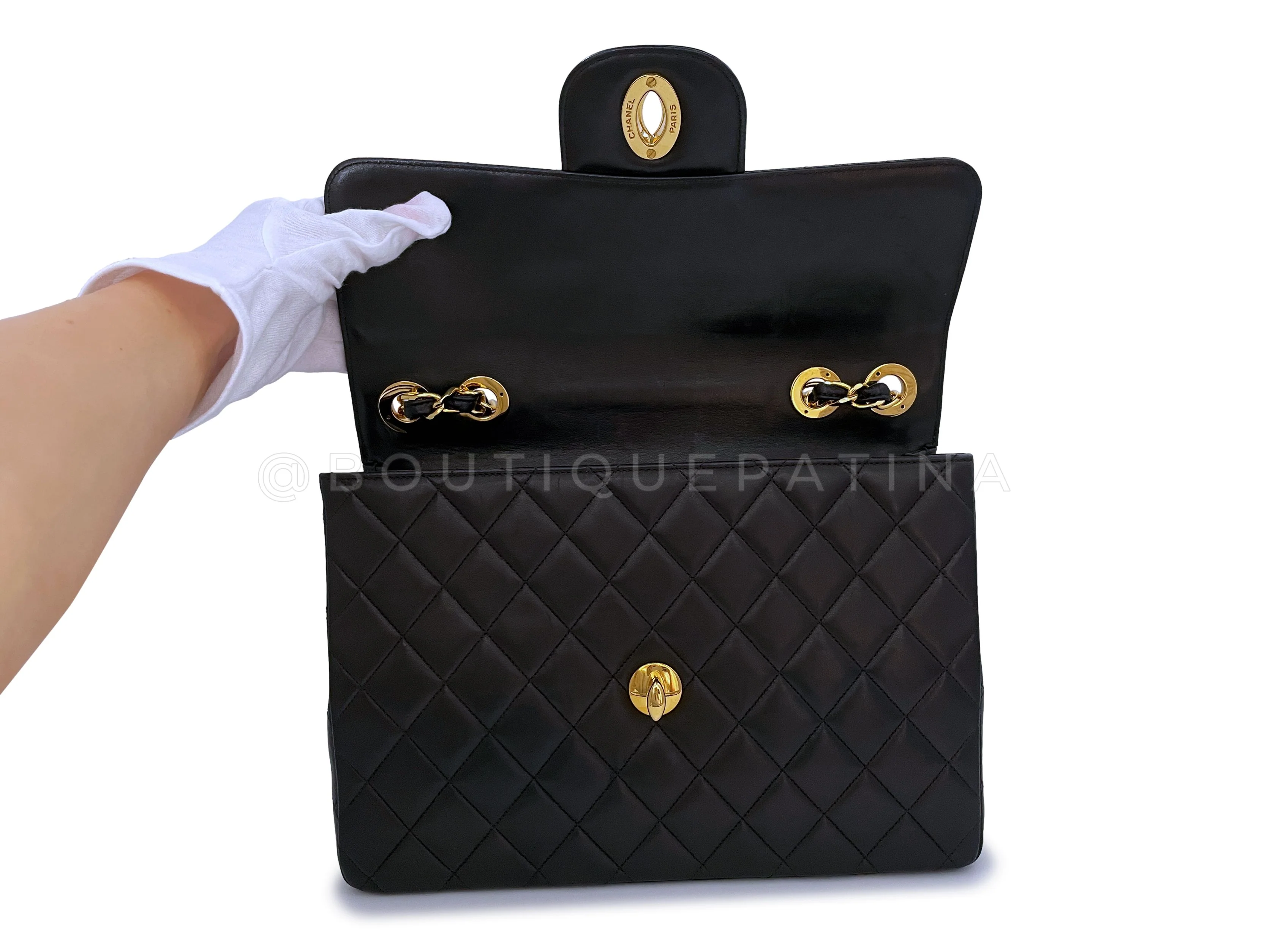 Chanel 1996 Vintage Black Jumbo Classic Flap Bag 24k GHW Lambskin - Image 9