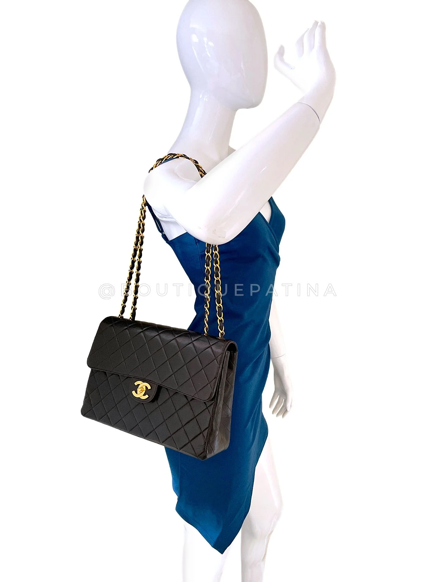 Chanel 1996 Vintage Black Jumbo Classic Flap Bag 24k GHW Lambskin GRP - Image 16