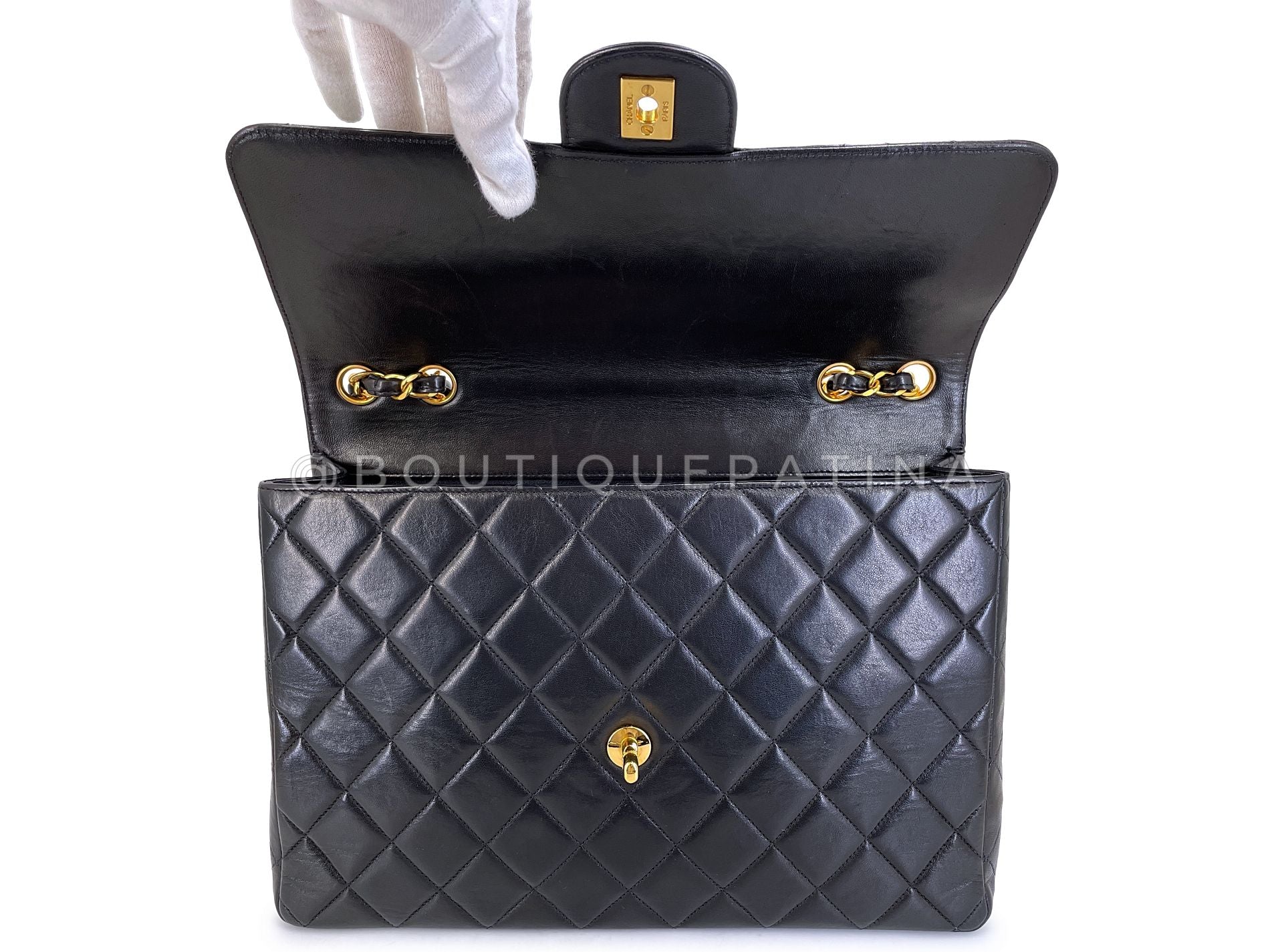 Chanel 1996 Vintage Black Jumbo Classic Flap Bag 24k GHW Lambskin GRP - Image 9