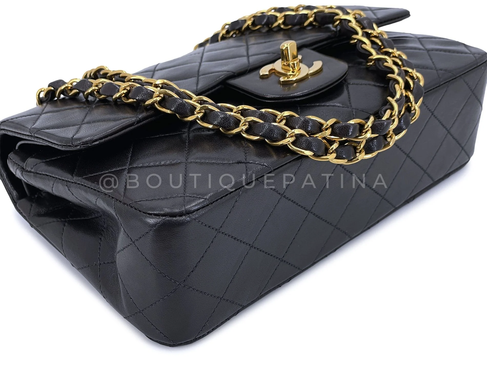 Chanel 1996 Vintage Black Lambskin Small Classic Double Flap Bag 24k GHW AGE - Image 7