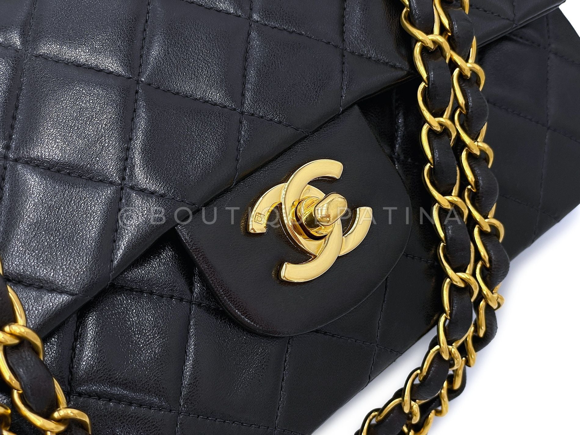 Chanel 1996 Vintage Black Lambskin Small Classic Double Flap Bag 24k GHW AGE - Image 8