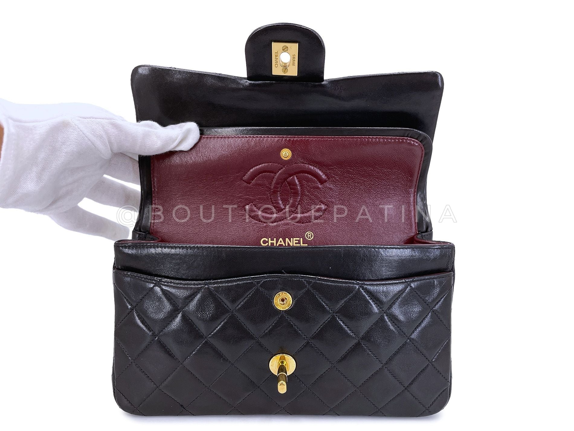 Chanel 1996 Vintage Black Lambskin Small Classic Double Flap Bag 24k GHW AGE - Image 9