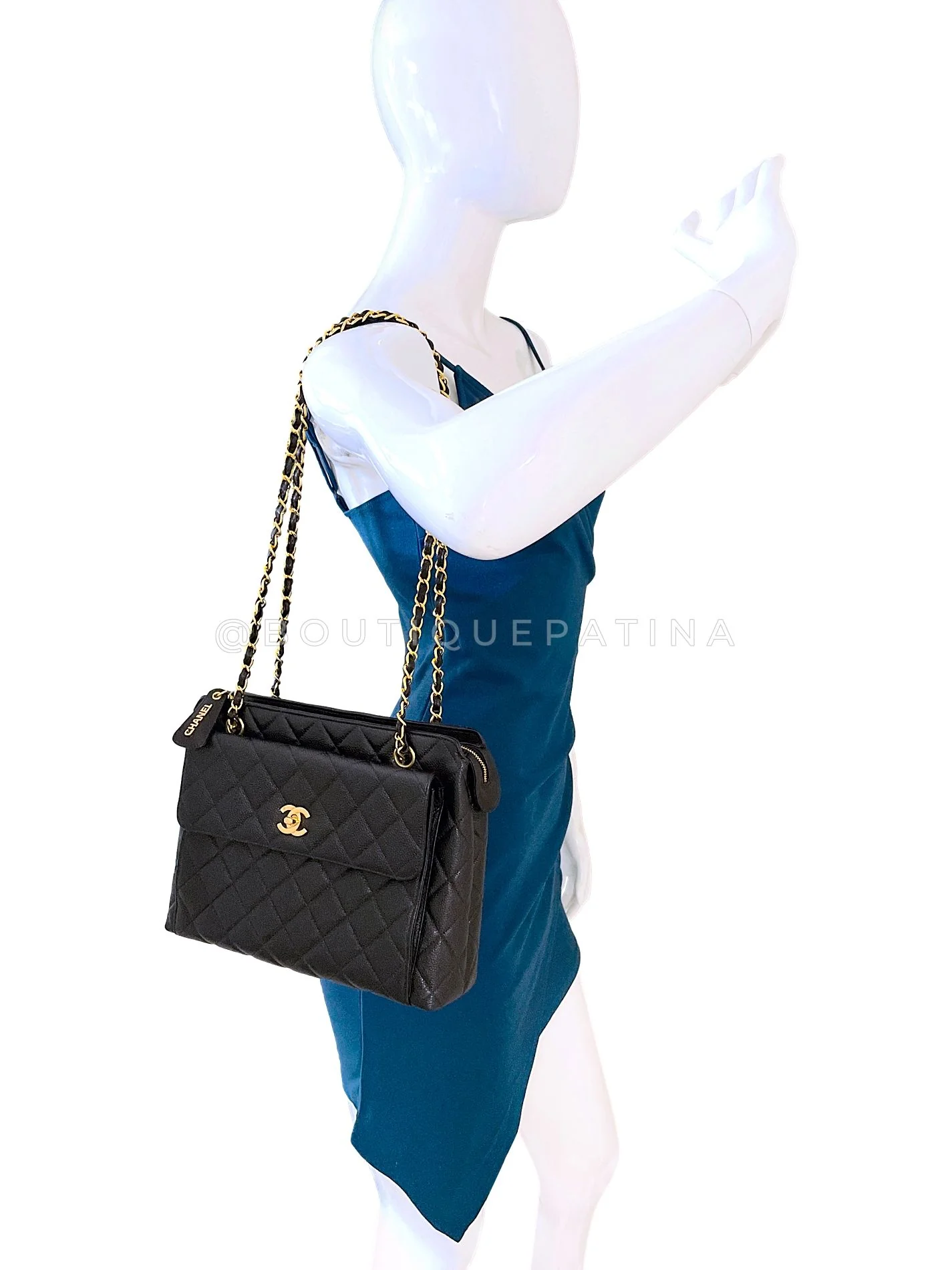 Chanel 1996 Vintage Caviar Medium Flap Shopper Tote Bag 24k GHW OP6 - Image 14
