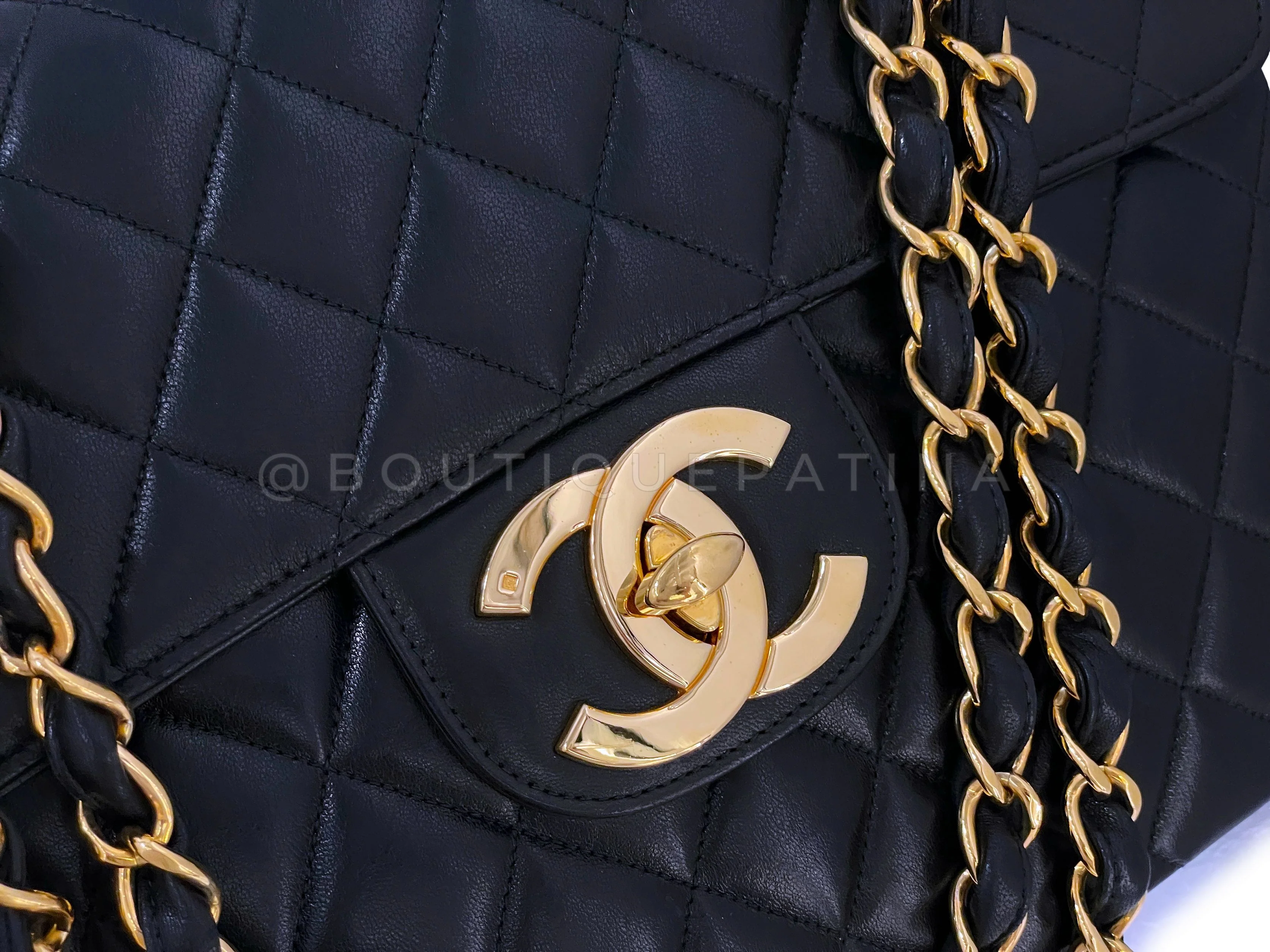 Chanel 1997 Vintage Black Jumbo Classic Flap Bag 24k GHW Lambskin - Image 7