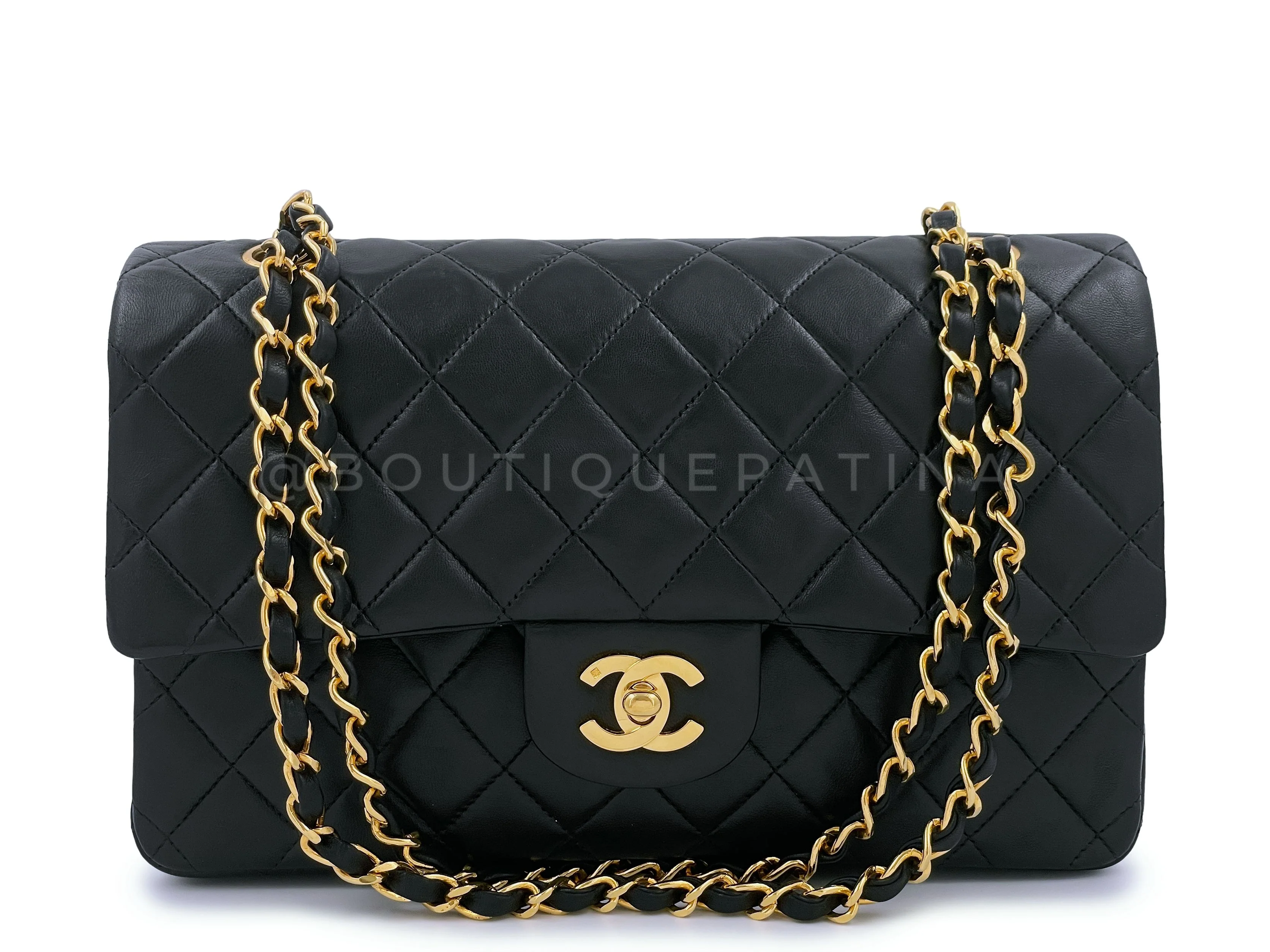 Chanel 1997 Vintage Black Lambskin Medium Classic Double Flap Bag 24k GHW - Image 2