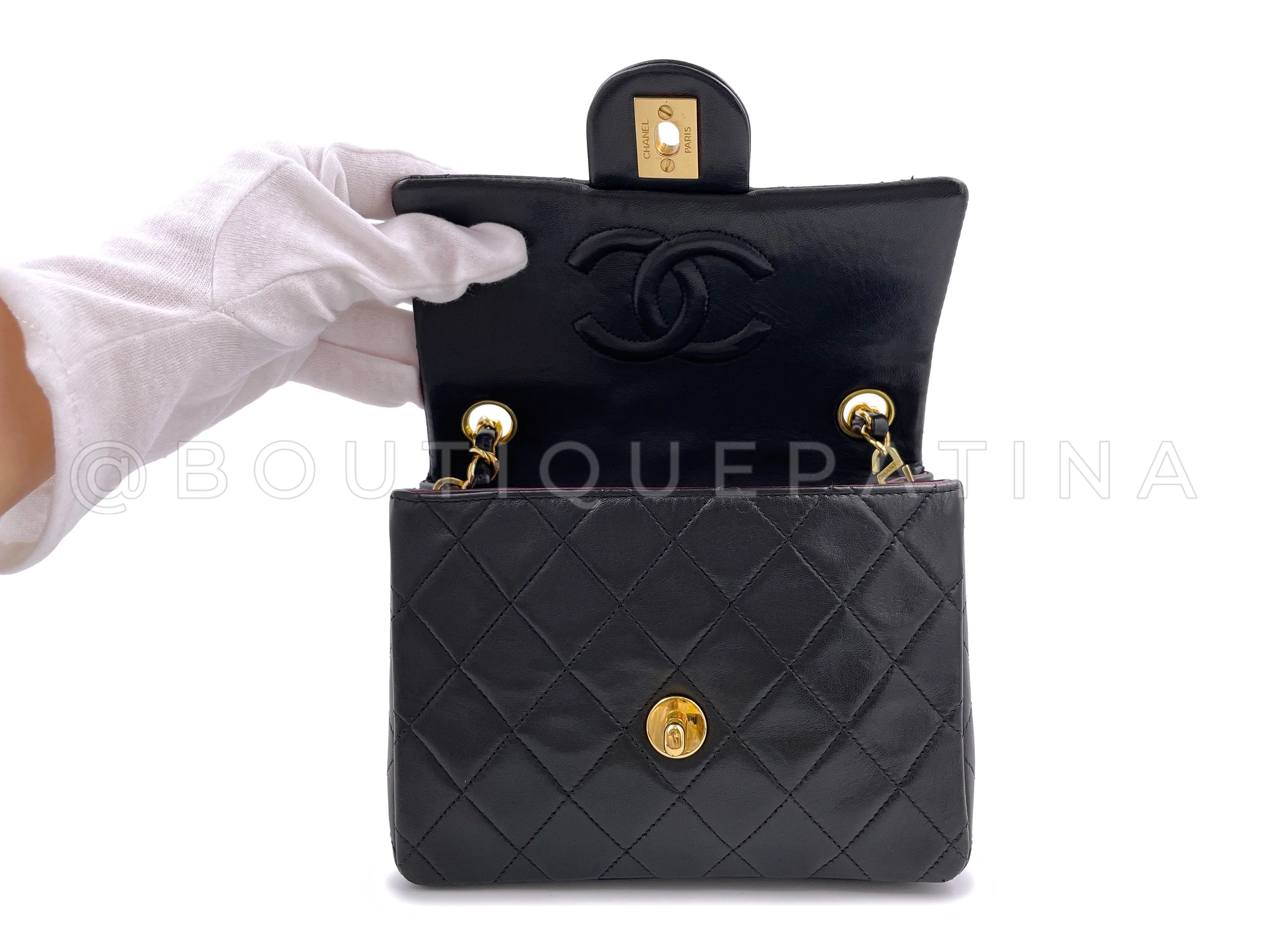 Chanel Vintage Black Square Mini Flap Bag 24k GHW - Image 9