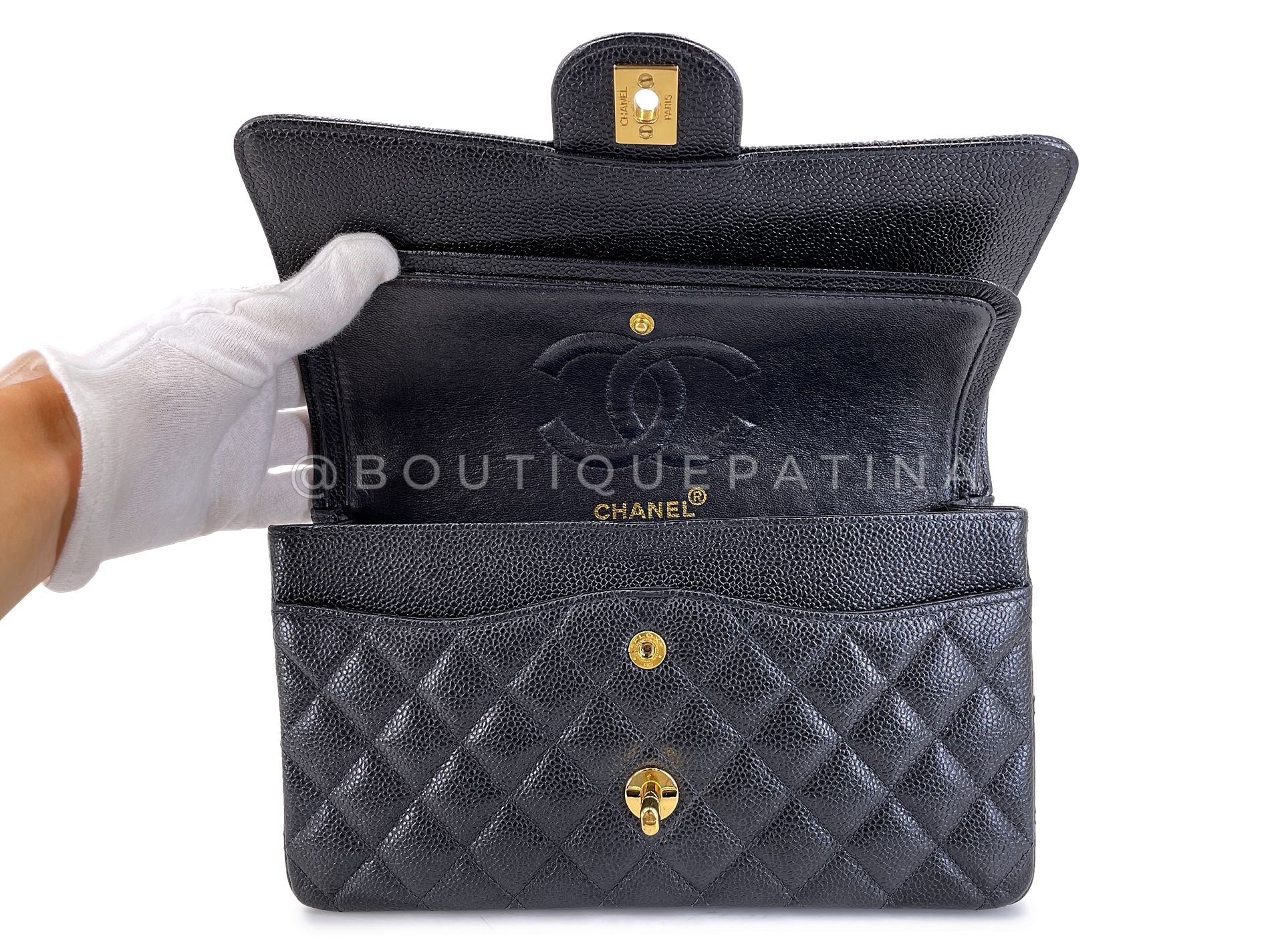 Chanel 1999 Vintage Black Caviar Medium Classic Double Flap Bag 24k GHW D3R - Image 9