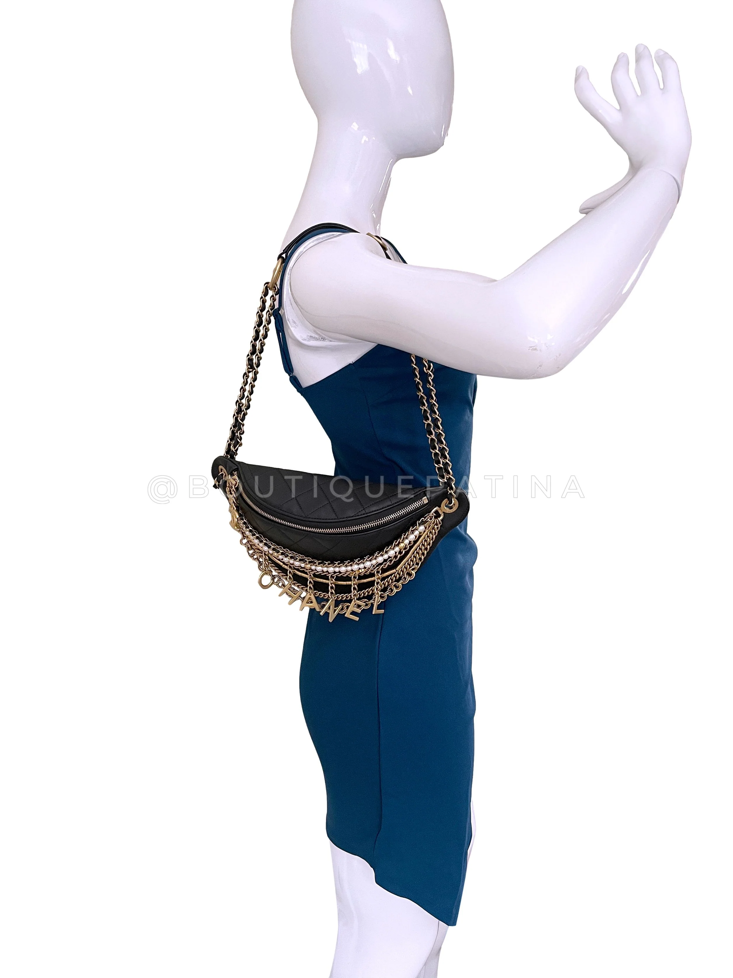 Chanel 19A Black All About Chains Pearl Fanny Pack Bag GHW 1LP - Image 12