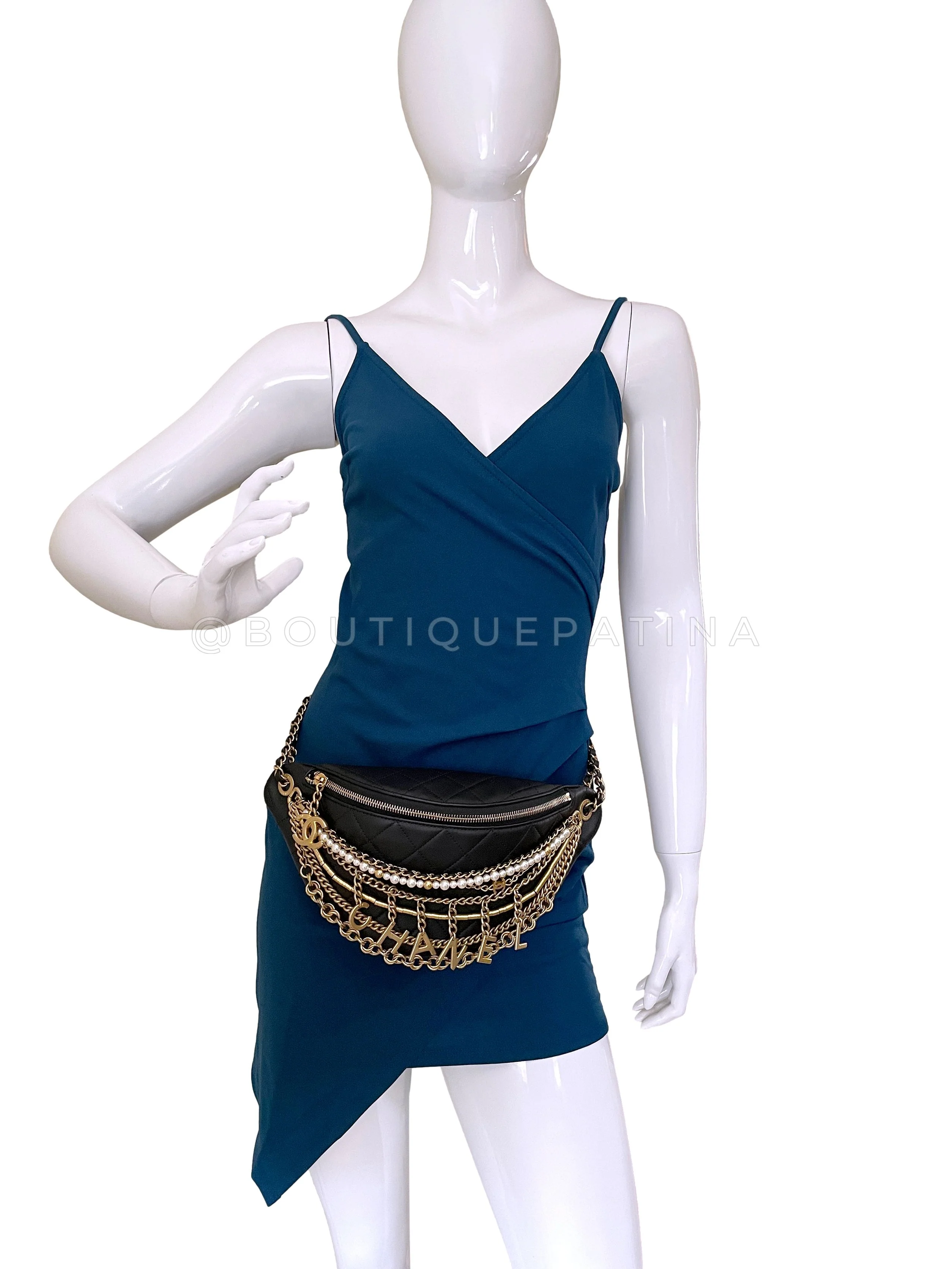 Chanel 19A Black All About Chains Pearl Fanny Pack Bag GHW 1LP - Image 13