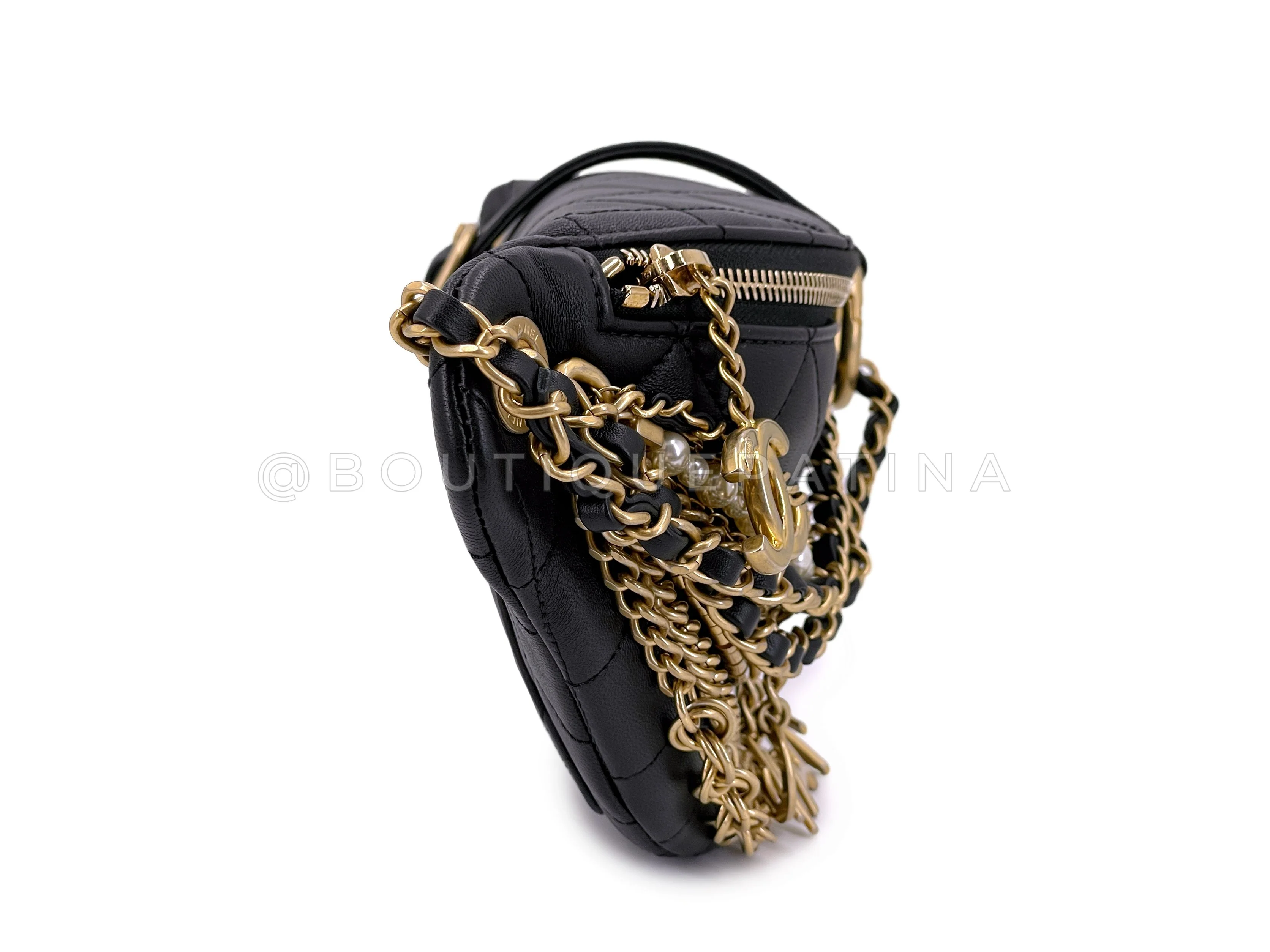 Chanel 19A Black All About Chains Pearl Fanny Pack Bag GHW 1LP - Image 3