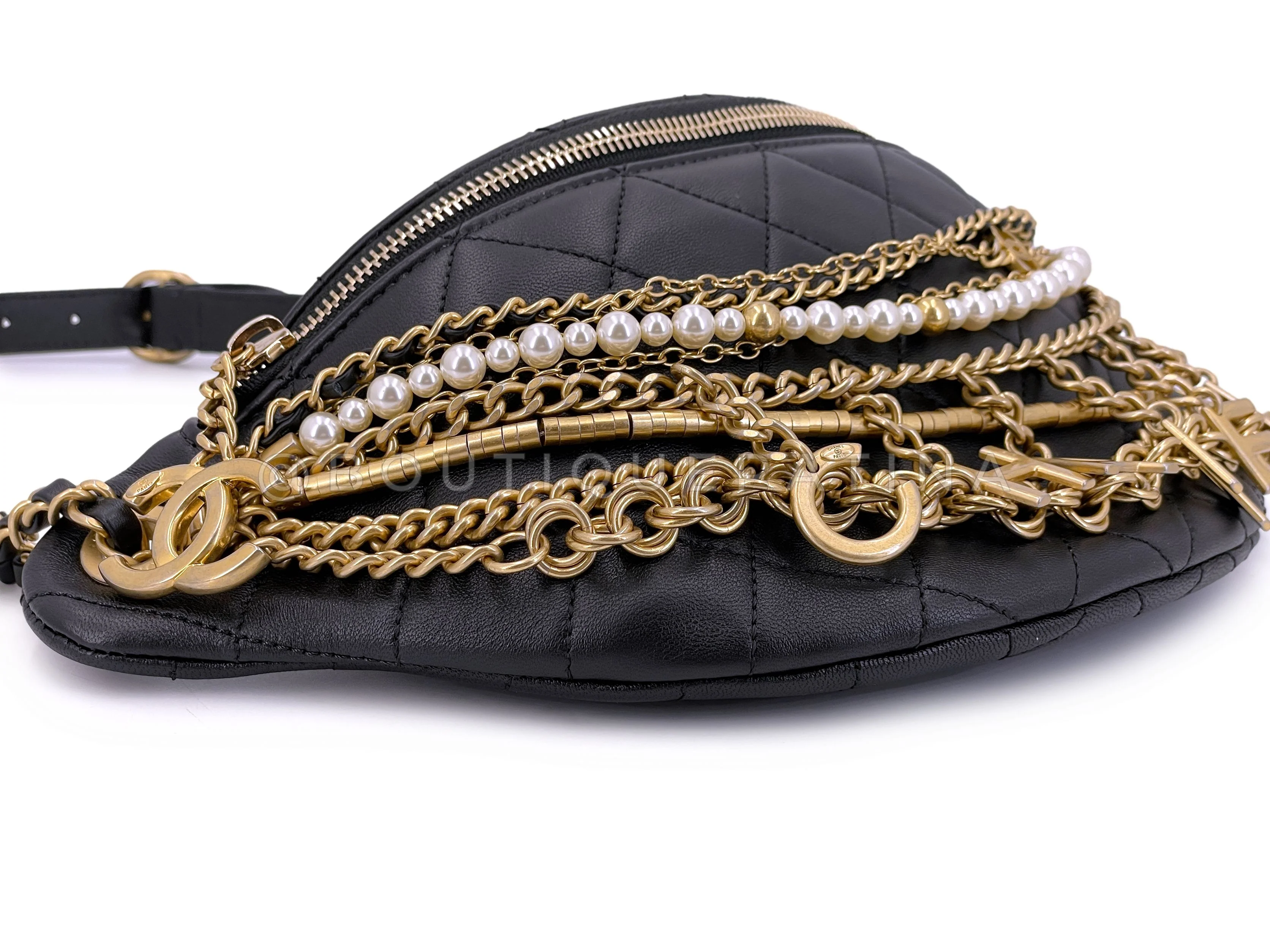 Chanel 19A Black All About Chains Pearl Fanny Pack Bag GHW 1LP - Image 5
