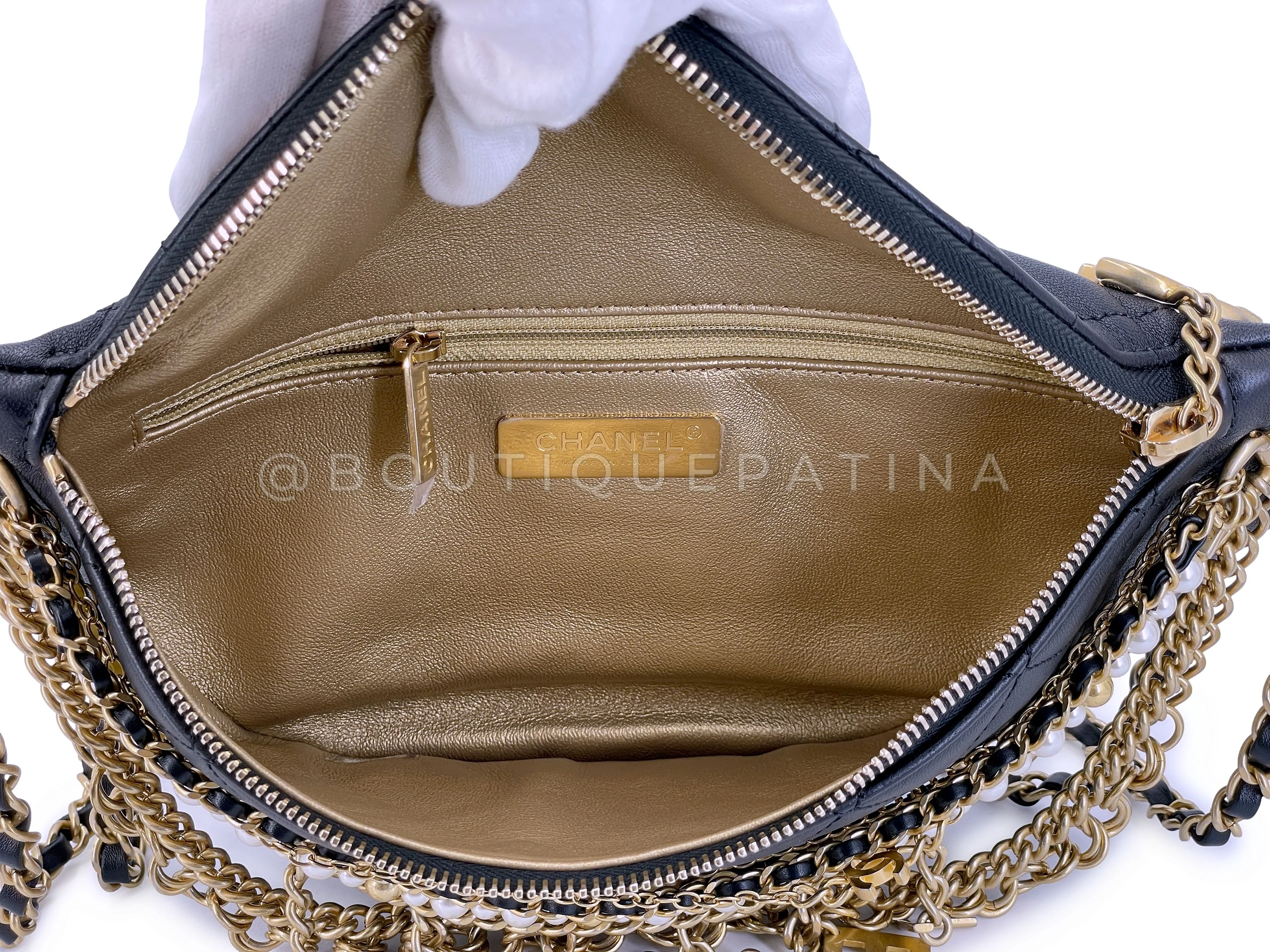 Chanel 19A Black All About Chains Pearl Fanny Pack Bag GHW 1LP - Image 8
