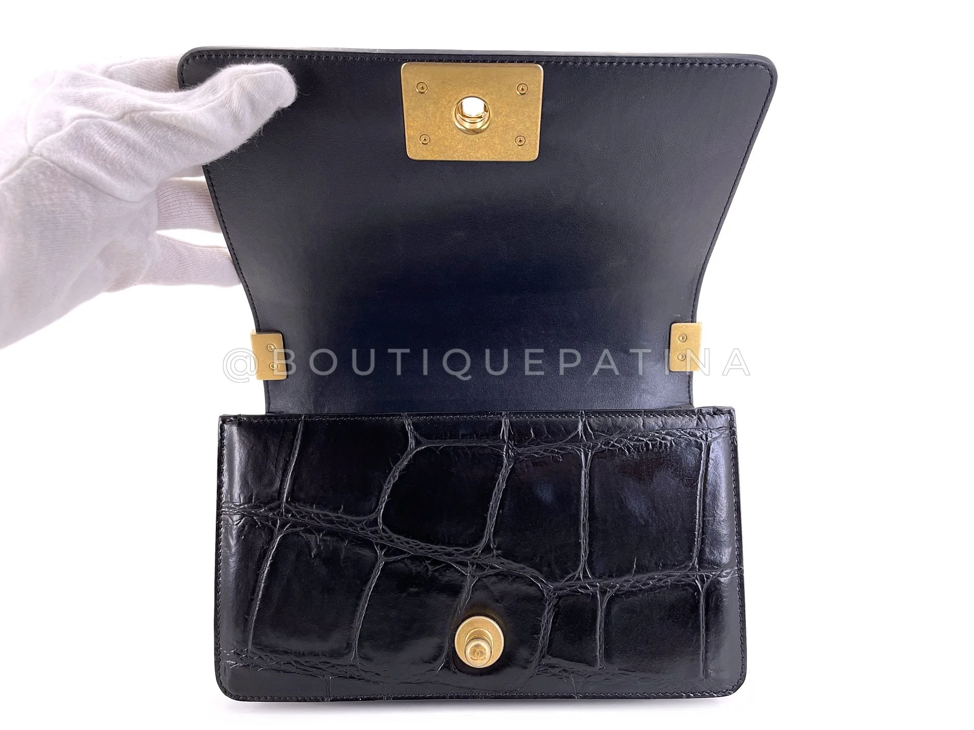 Chanel 19A Egypt Black Crocodile Print Graffiti Boy Bag Small GHW Paris-New York 509 - Image 10