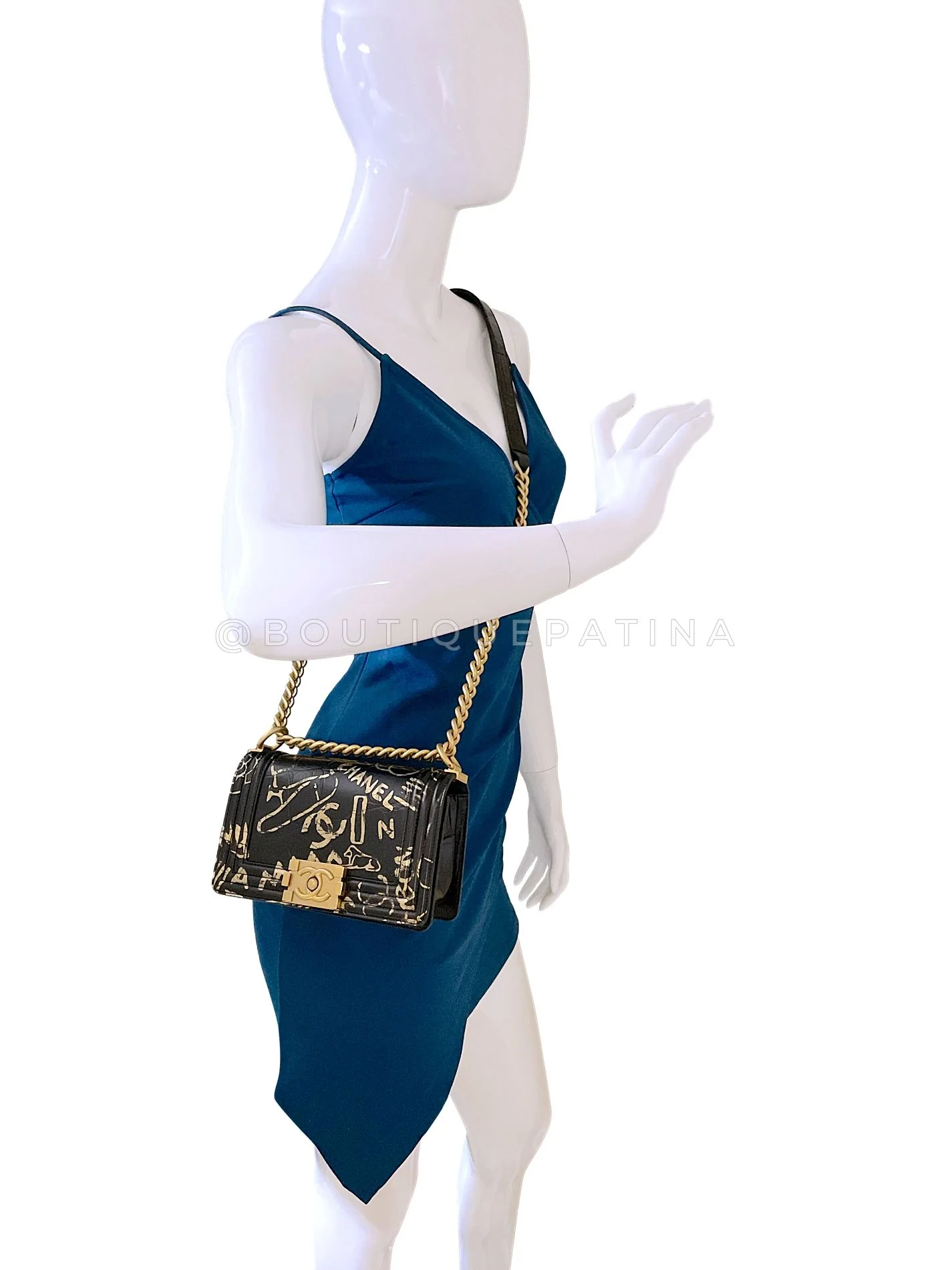 Chanel 19A Egypt Black Crocodile Print Graffiti Boy Bag Small GHW Paris-New York 509 - Image 16