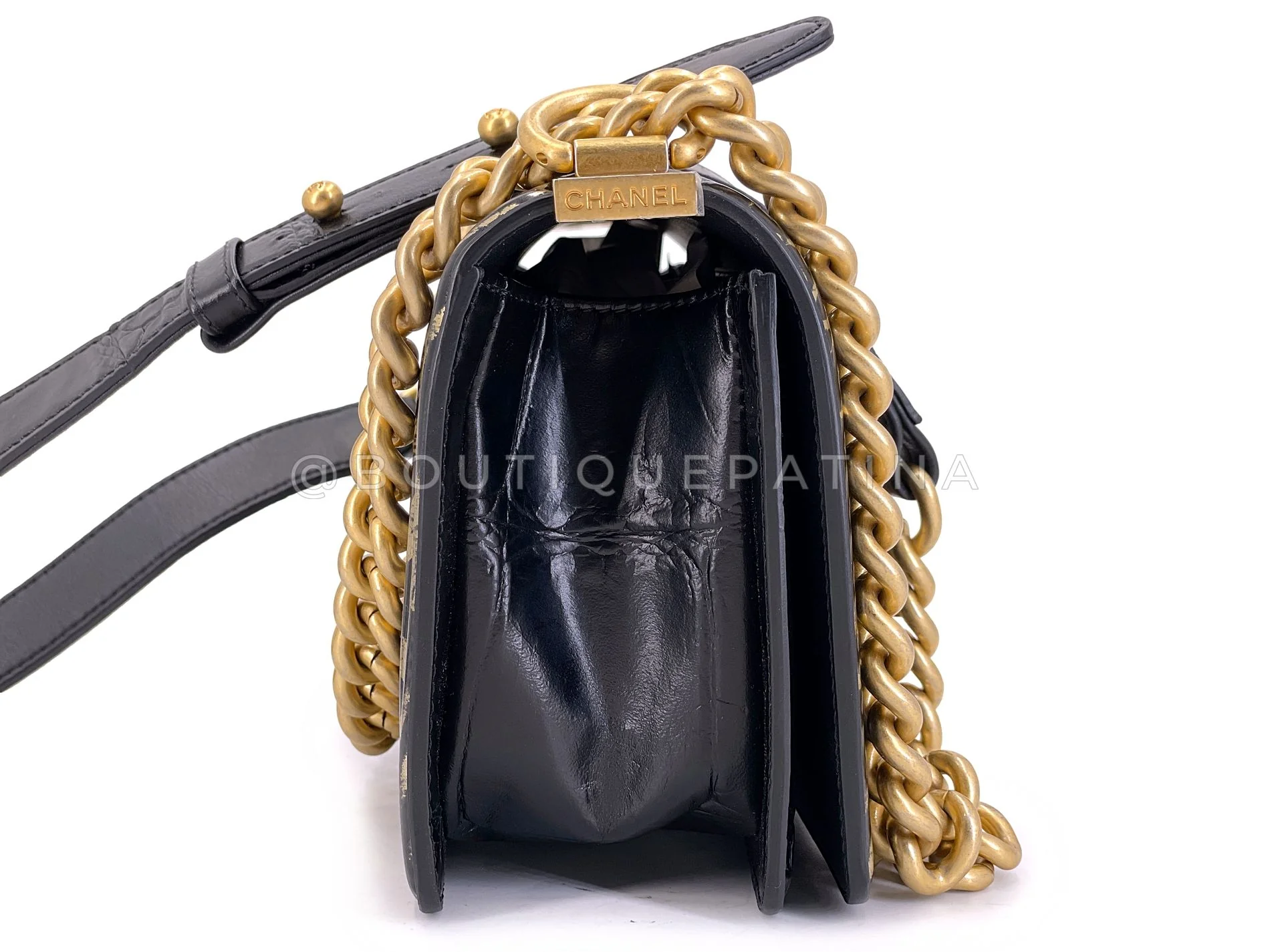Chanel 19A Egypt Black Crocodile Print Graffiti Boy Bag Small GHW Paris-New York 509 - Image 4