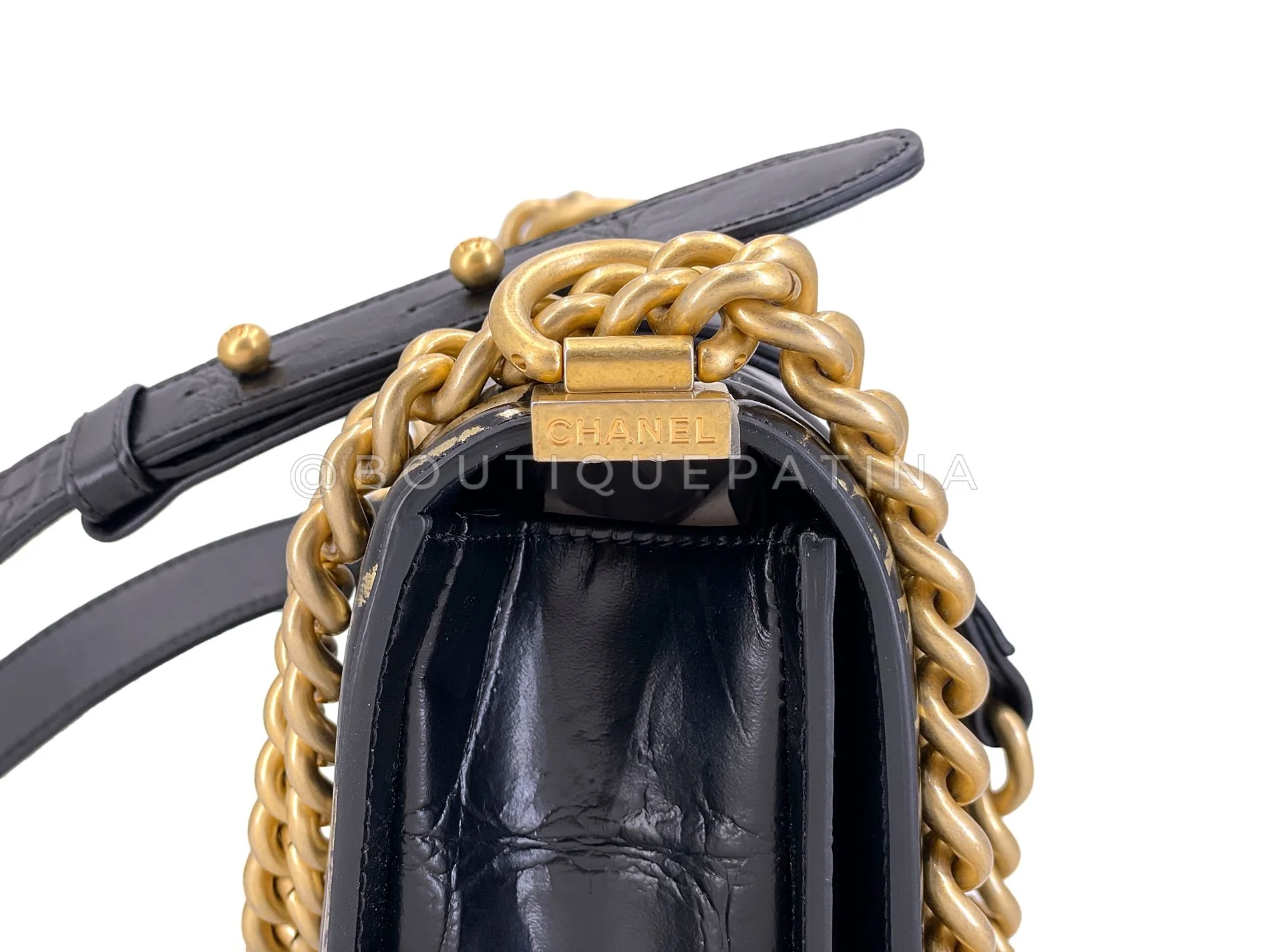 Chanel 19A Egypt Black Crocodile Print Graffiti Boy Bag Small GHW Paris-New York 509 - Image 5