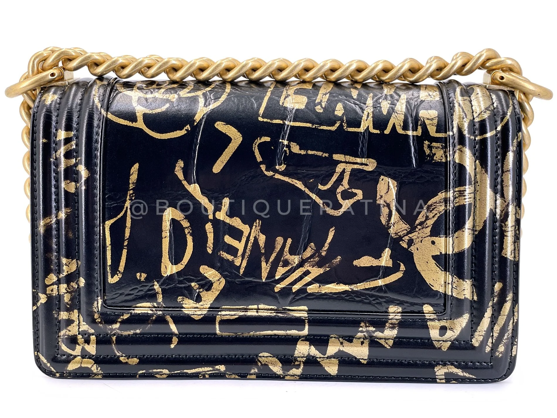 Chanel 19A Egypt Black Crocodile Print Graffiti Boy Bag Small GHW Paris-New York 509 - Image 6