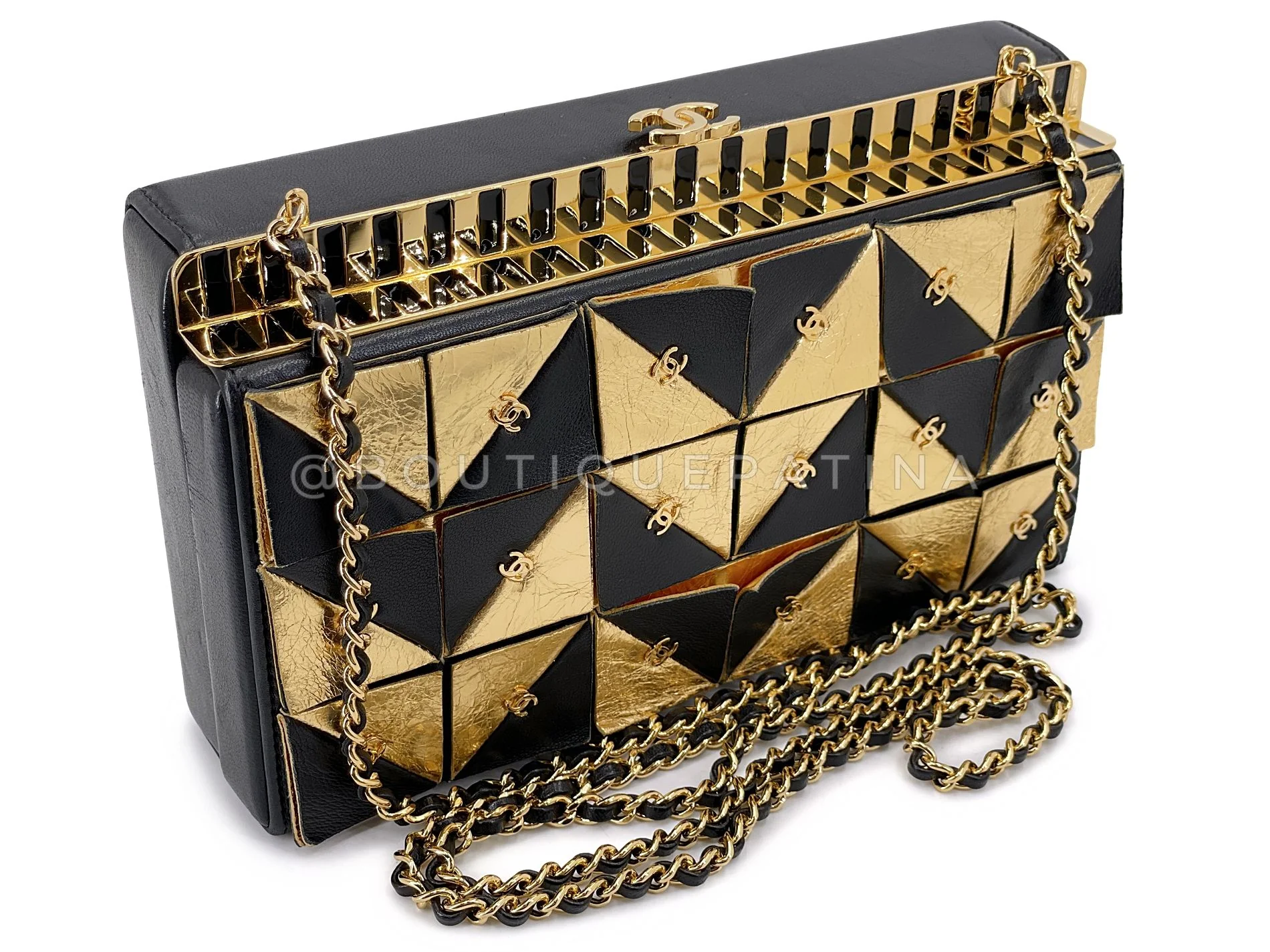 Chanel 19A Egypt Gold Black Framed Minaudière Clutch Bag GHW Paris-New York 78A - Image 3
