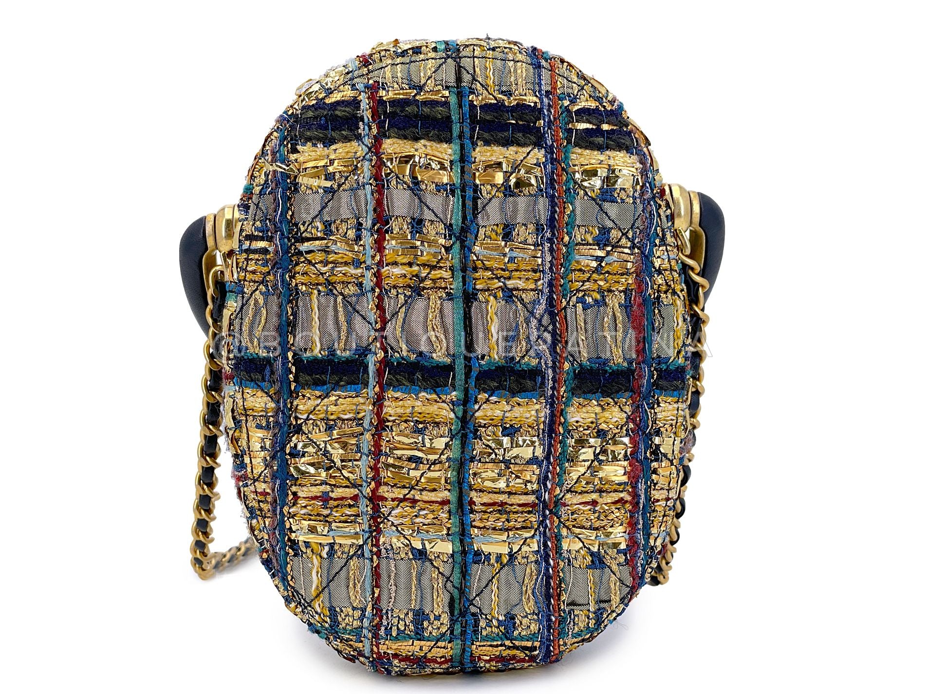 Chanel 19A Egypt Gold Spun Multicolor Tweed Evening Clutch on Chain Minaudière Bag Paris-New York 0G6 - Image 5